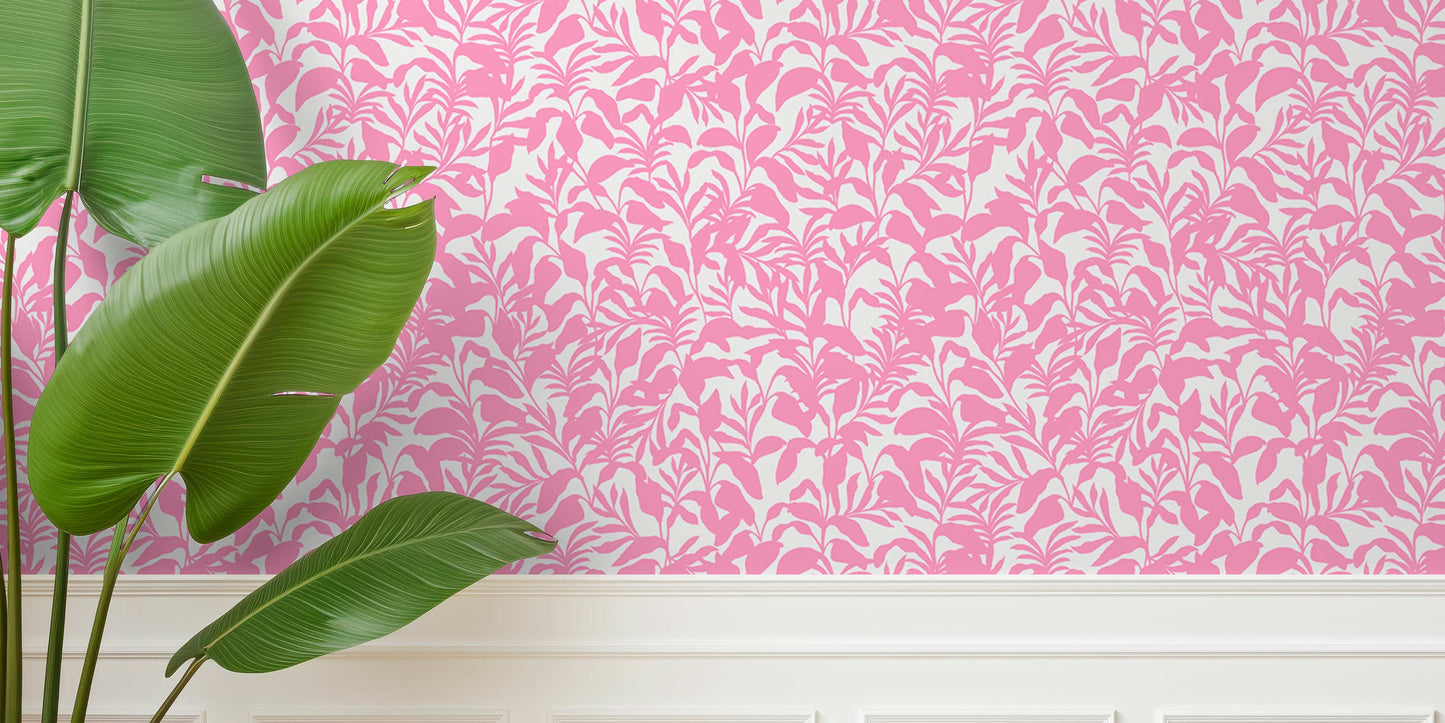 tonal pink floral wallcovering in botanical floral wallpaper