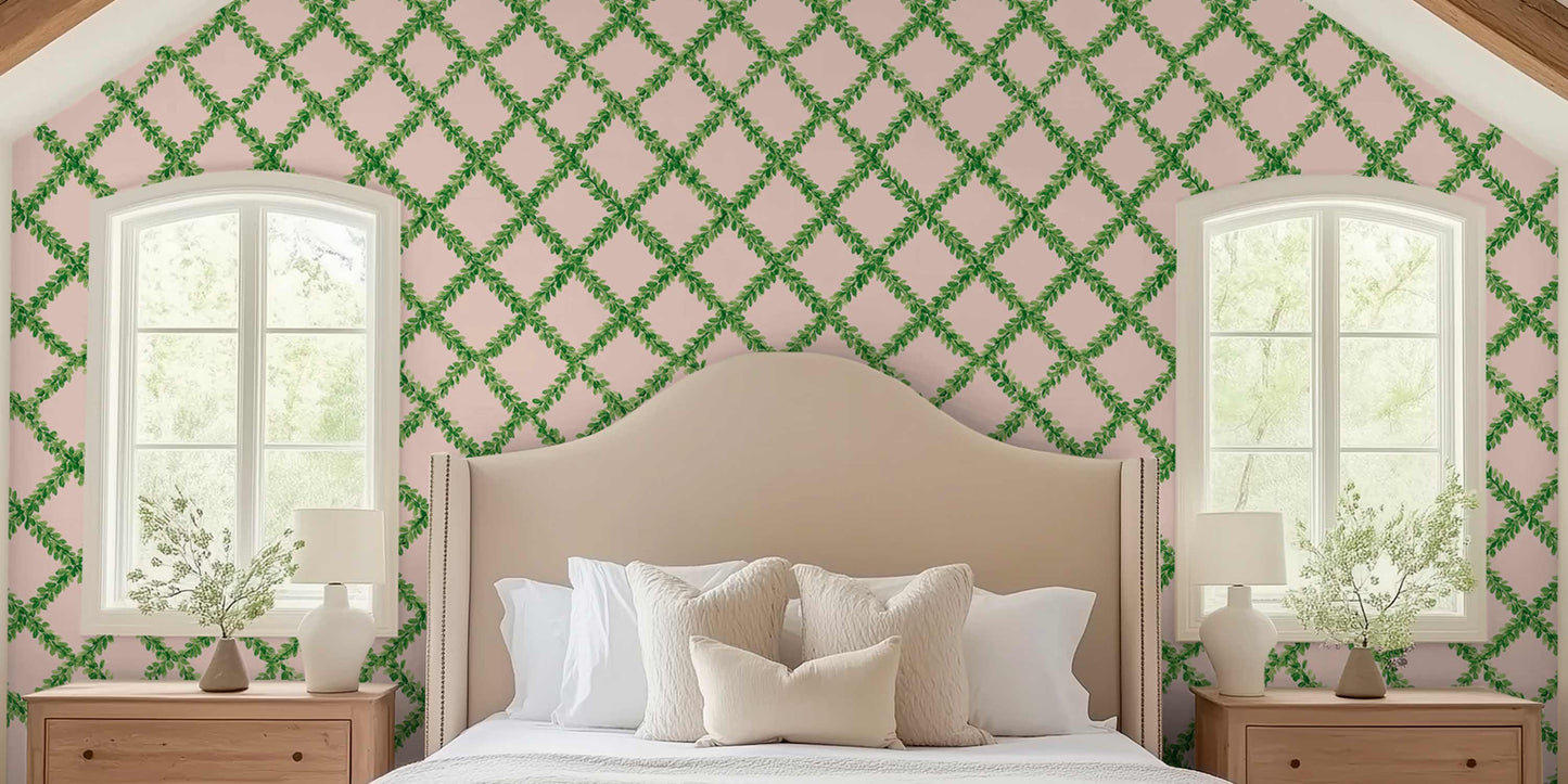 neutral botanical wallpaper for high-end bedrooms