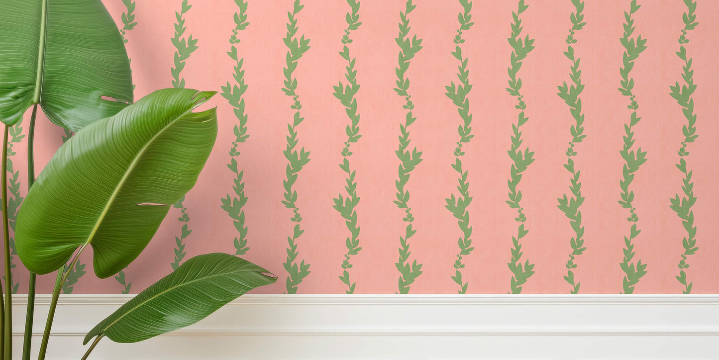 pastel botanical leaf stripe wallpaper