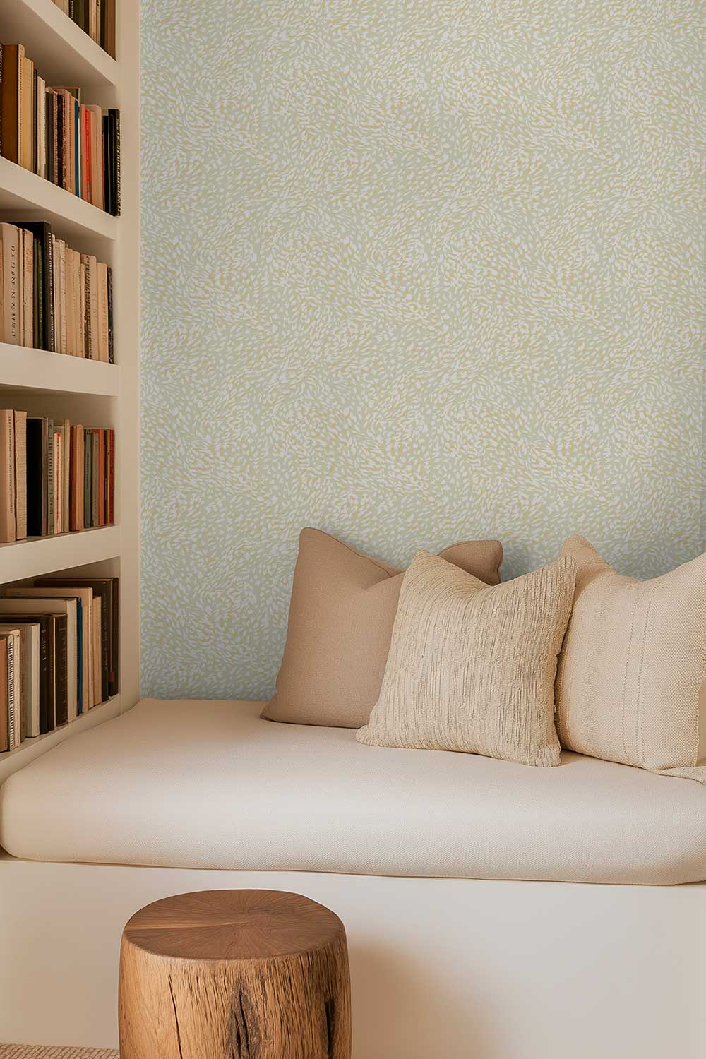 reading nook with subtle and calming cheetah abstract wall-covering