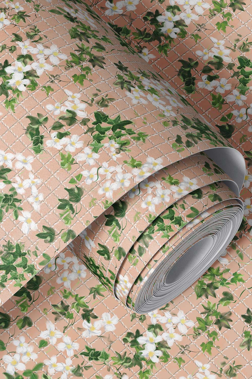 ace of ivy vinyl wallpaper, washable floral wallpaper, commercial grade botanical wallpaper, moisture resistant wallpaper, tennis wallpaper, durable vinyl wallcovering, ivy vinyl wallpaper, pickleball club wallpaper, pink wallpaper