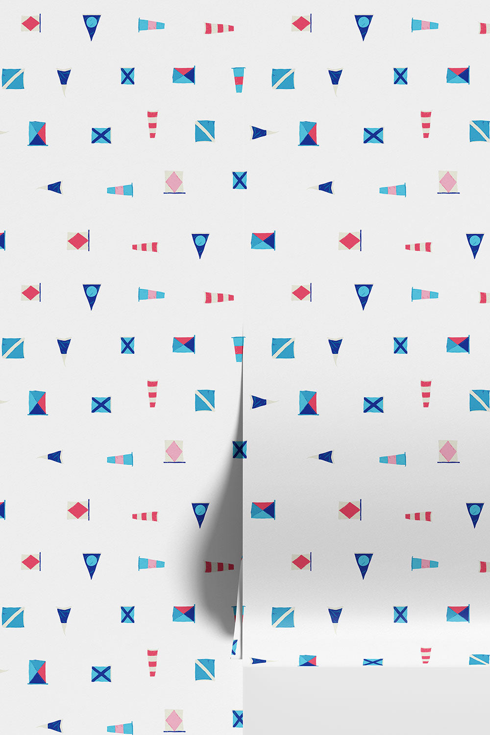 Nautical flag wallpaper in bright colors for lake house walls in patriotic colors