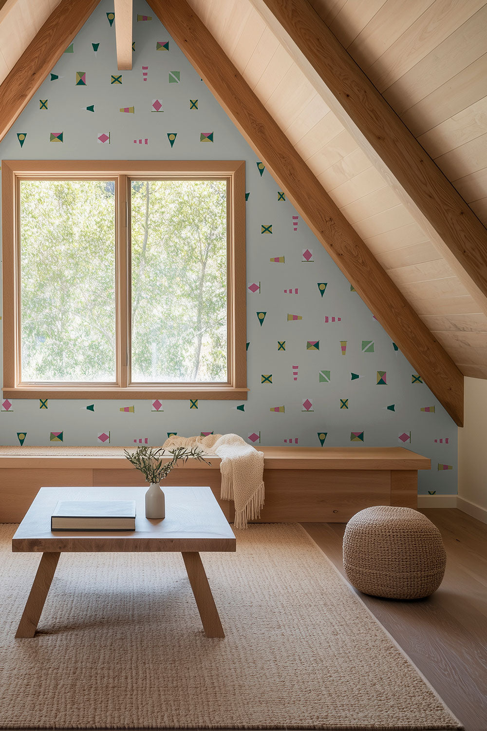 lake house loft with playful nautical flag sailboat wallpaper