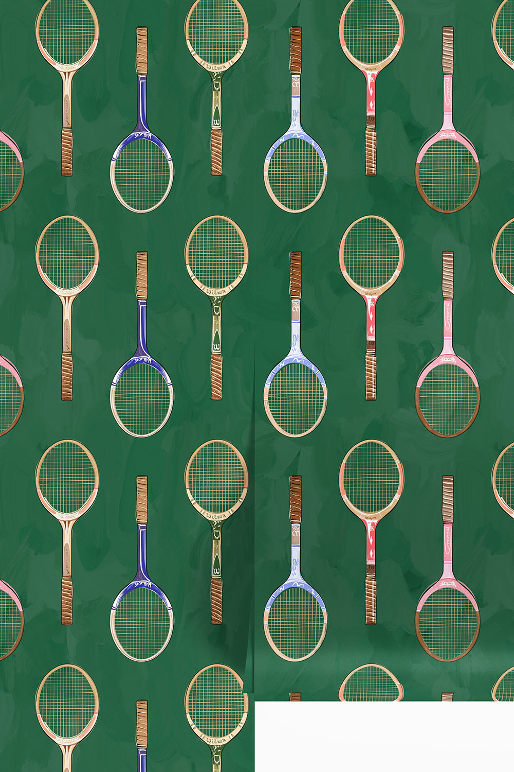 tennis racket stripe wallpaper, vintage tennis wallpaper, preppy wallpaper, kids sports wallpaper, traditional wallpaper, country club decor, racket pattern wallpaper, classic sports wallcovering, geometric tennis wallpaper