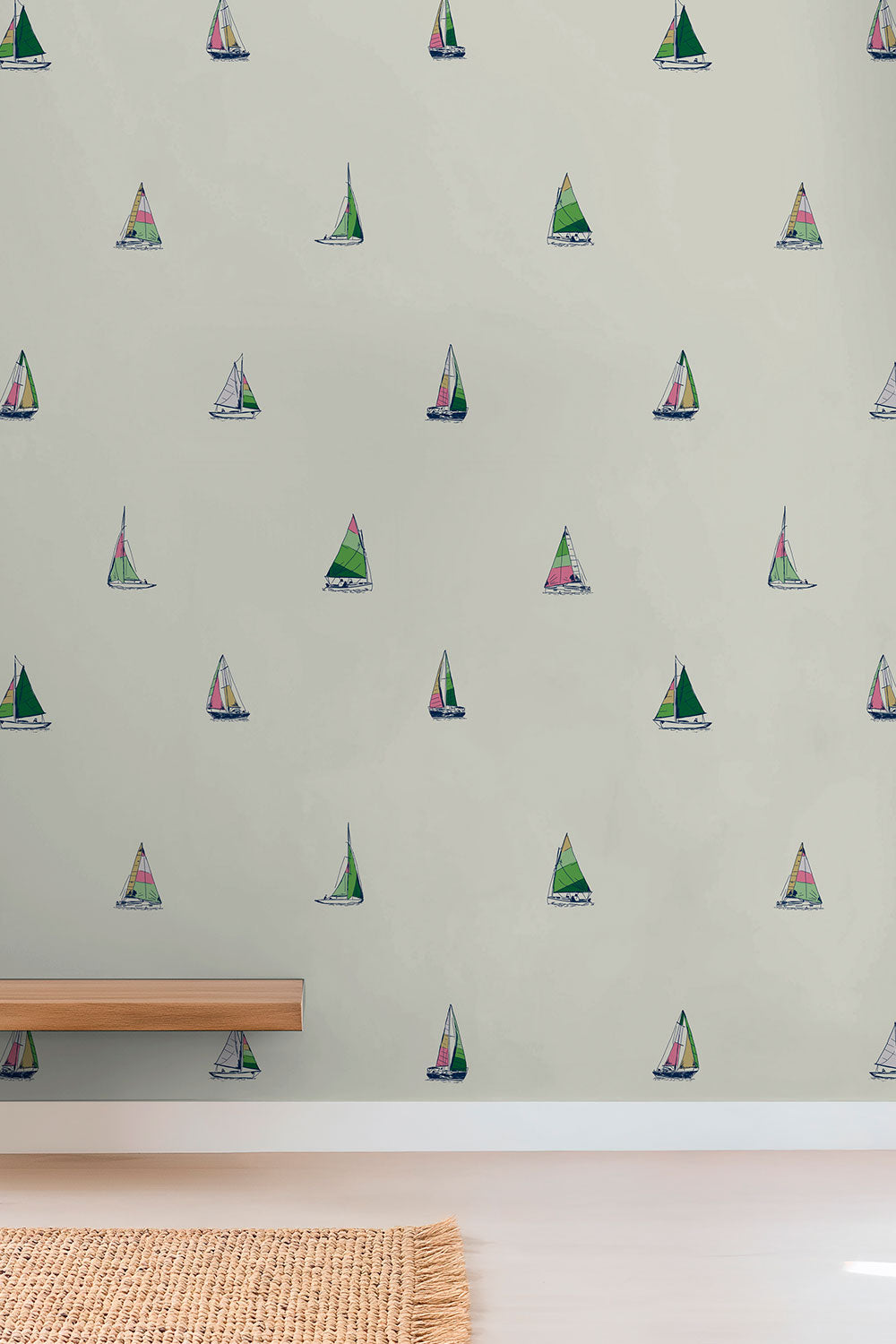 Regatta sailboat wallpaper for coastal-inspired décor