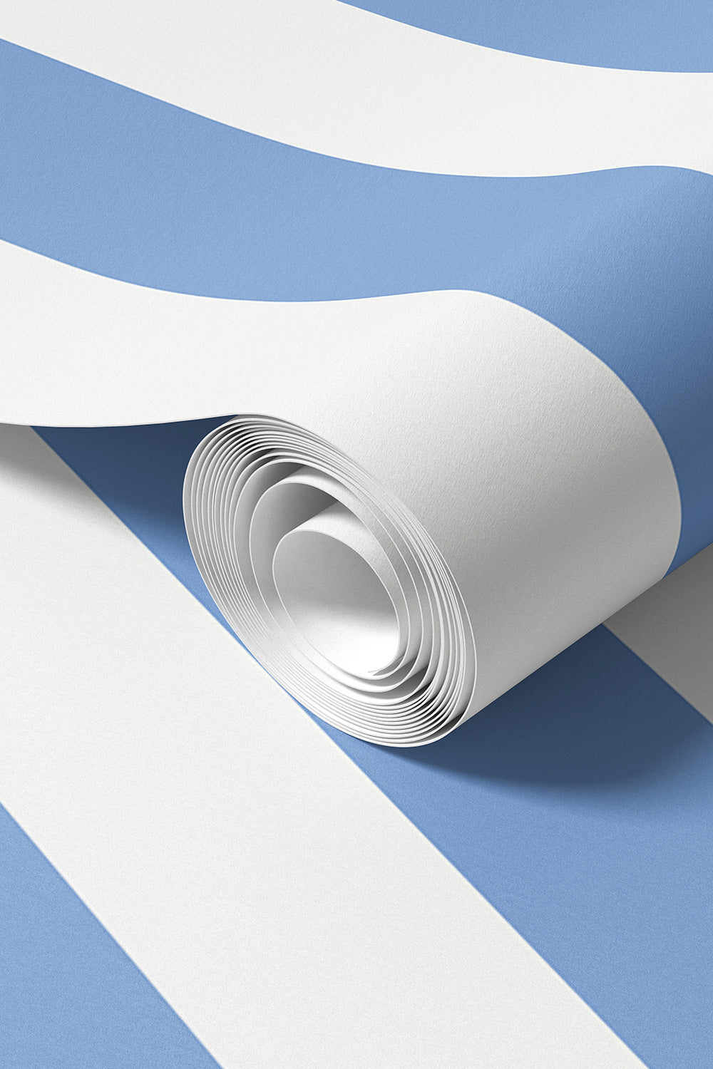 Commercial grade and fire-testing Rolled-up classic blue & white wallpaper, perfect for bathrooms and kitchens because it is washable and stain resistant