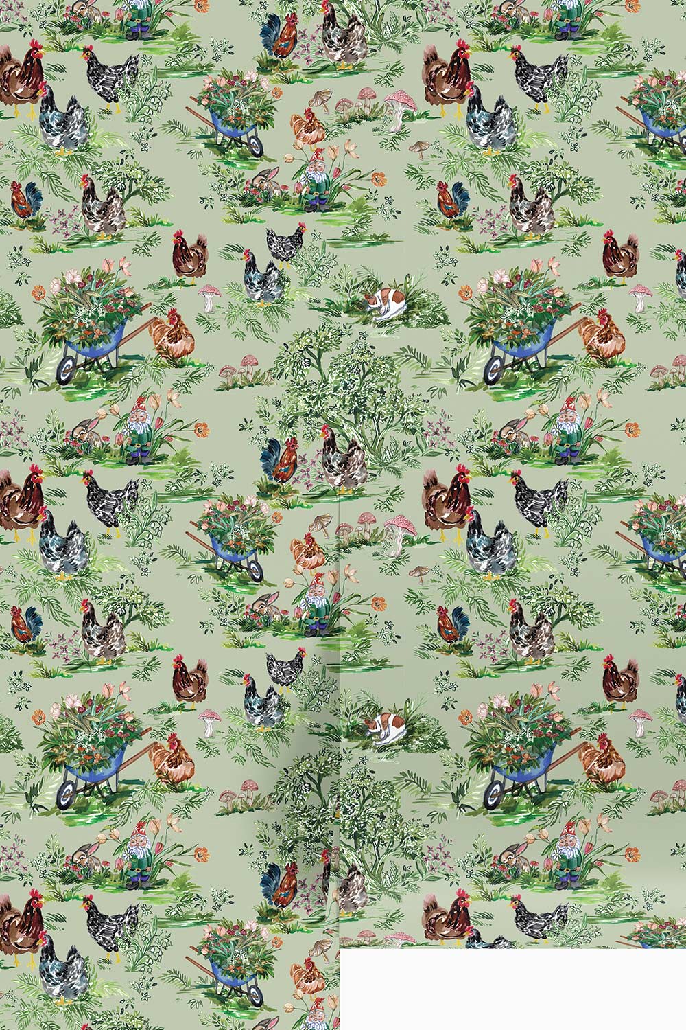 chicken toile wallpaper, farmhouse cottage wallpaper, whimsical toile print, chicken wallcovering, cottagecore wallpaper, farm animal wallpaper, vintage style toile, charming farmhouse decor