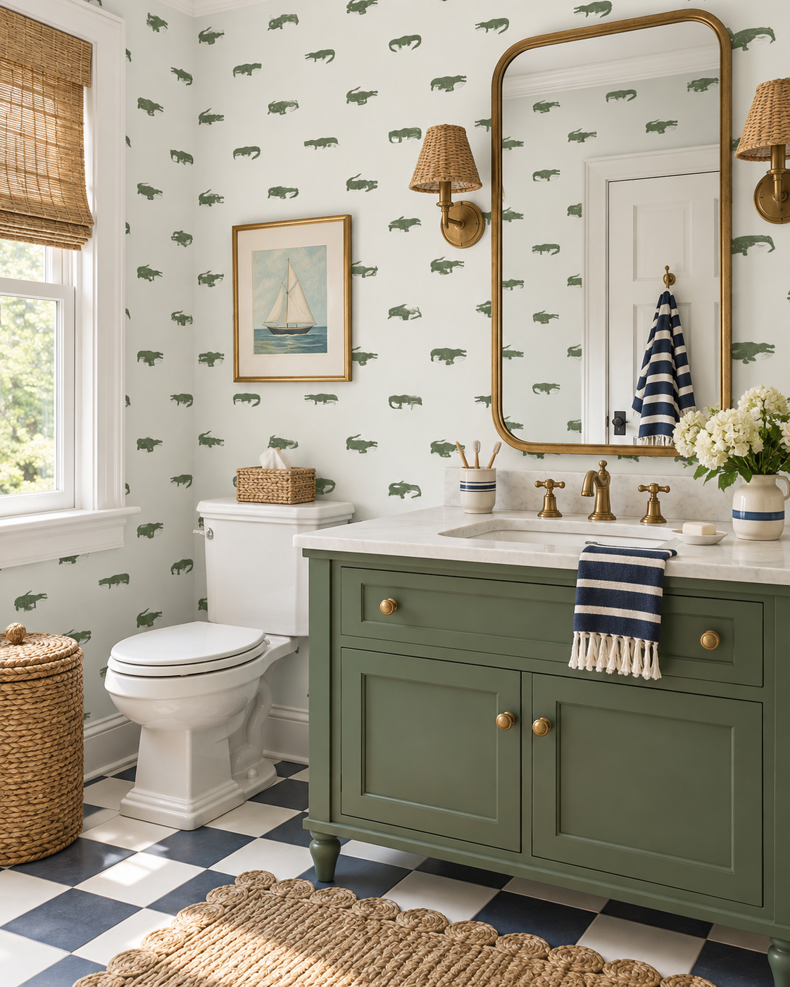 playful crocodile animal wallpaper, commercial grade water and stain resistant performance vinyl wall-covering, great for high traffic kid's spaces and bathrooms