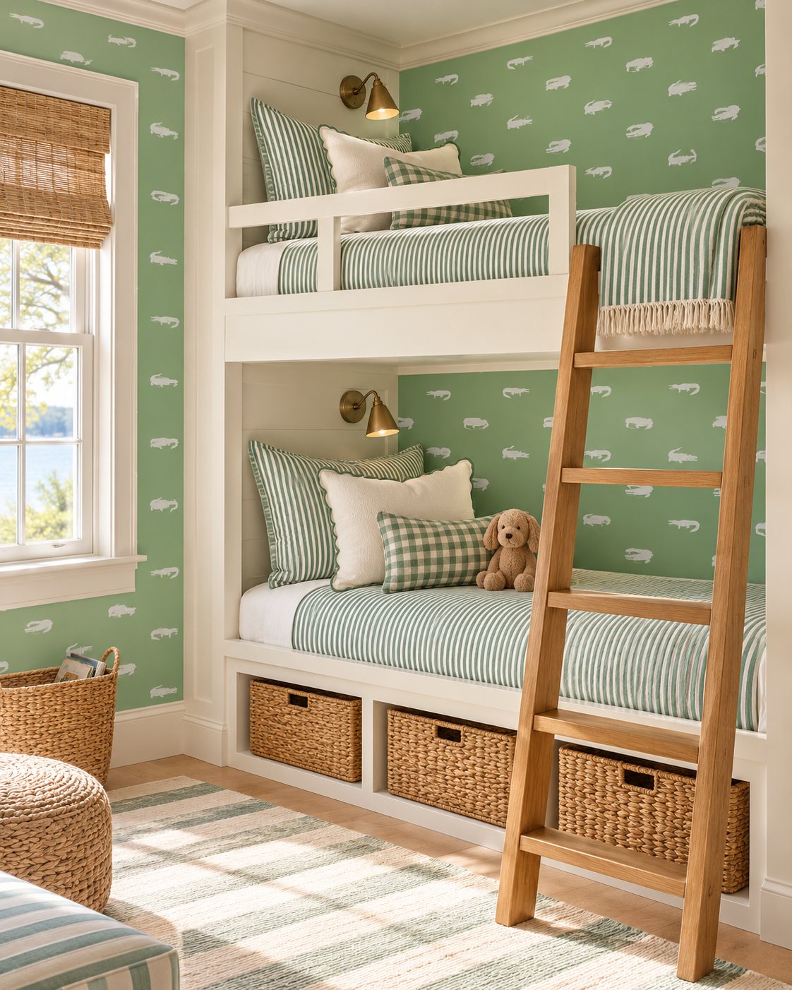 playful kids green and white tropical animal crocodile wallpaper for coastal houses and kid's bedrooms and playrooms