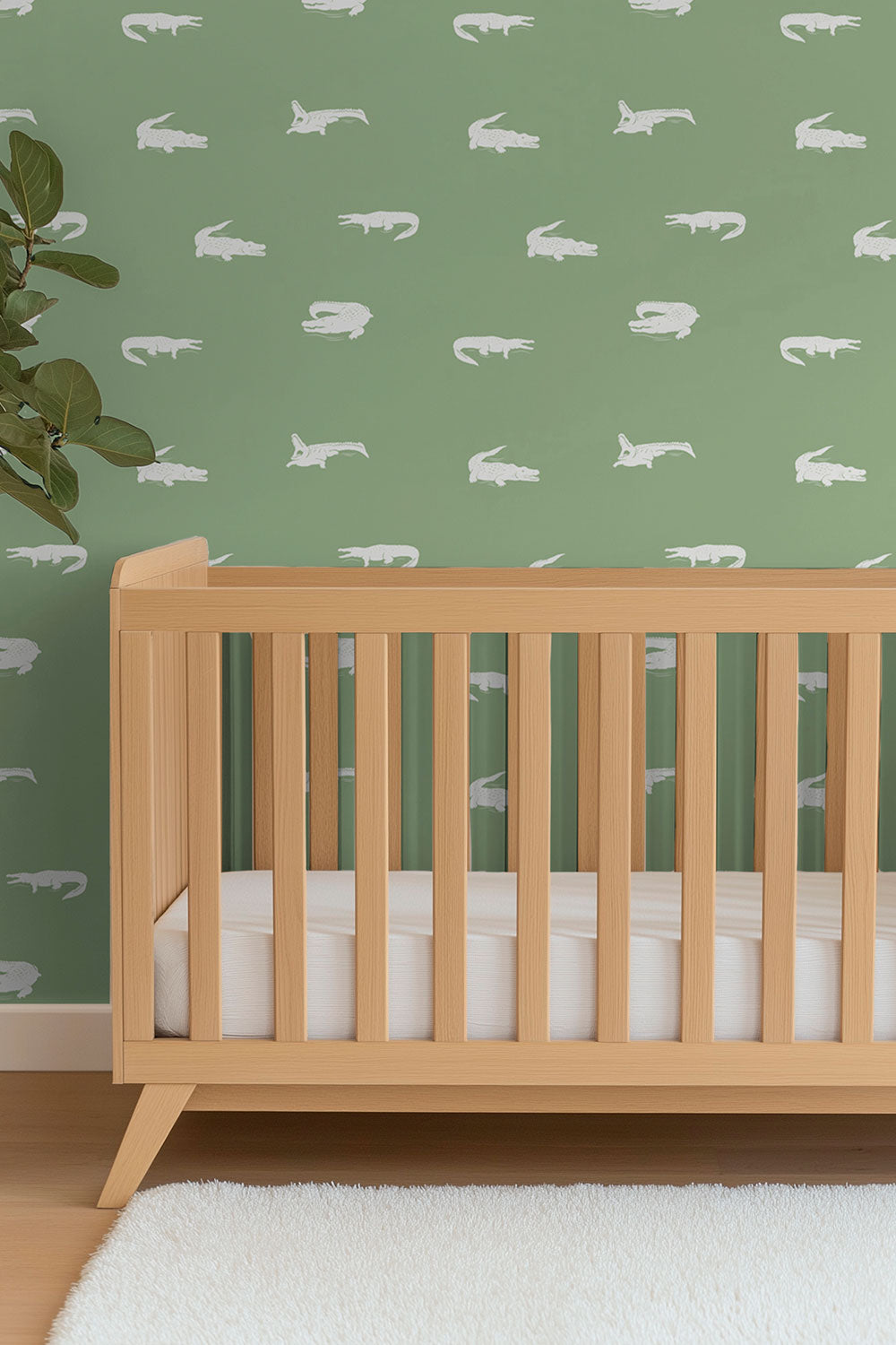 playful kids green and white tropical animal crocodile wallpaper for coastal houses and kid's bedrooms and nurseries