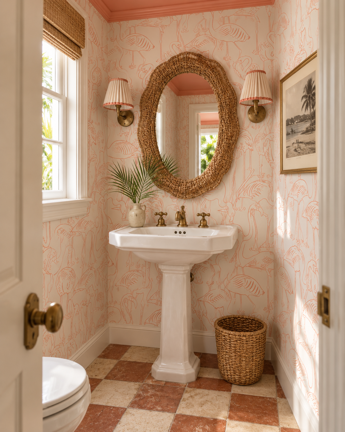 tropical pink flamingo luxury wallpaper for calming vacation powder bathrooms and pool houses