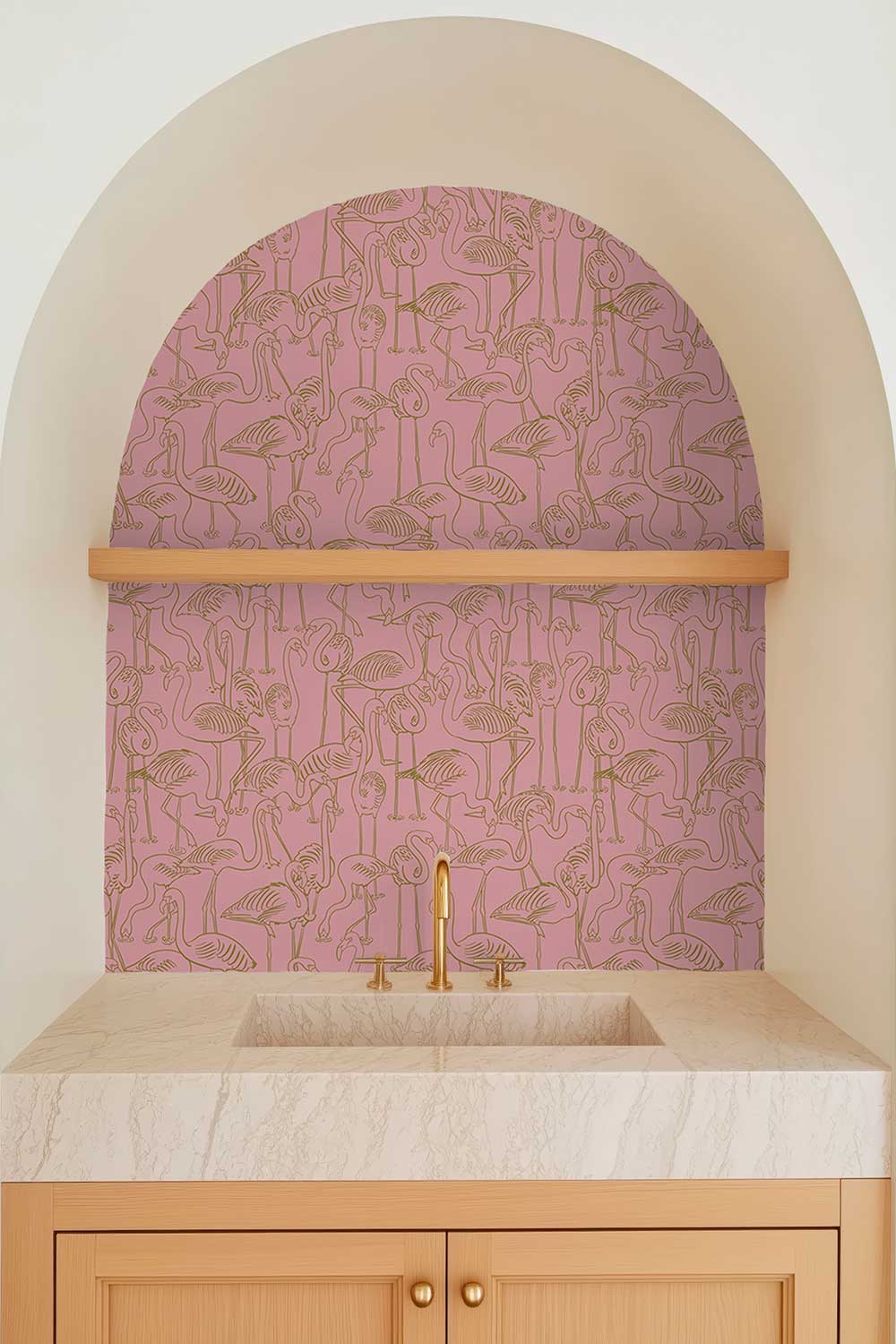 washable and moisture resistant tropical flamingo wallpaper, perfect for high traffic coastal beach homes in bathrooms, wet bars and kitchens