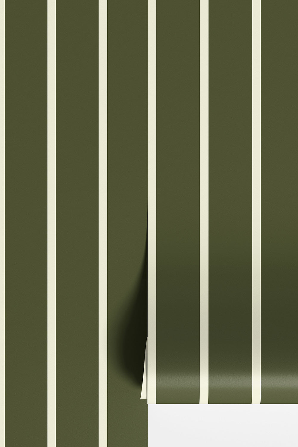 traditional striped wallpaper in neutral and calming dark green and cream white stripe made for modern houses and coastal cottages