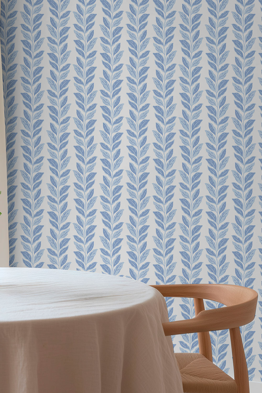 luxury all-natural grass cloth wall-covering for dining rooms with french blue and white stripe leaf pattern