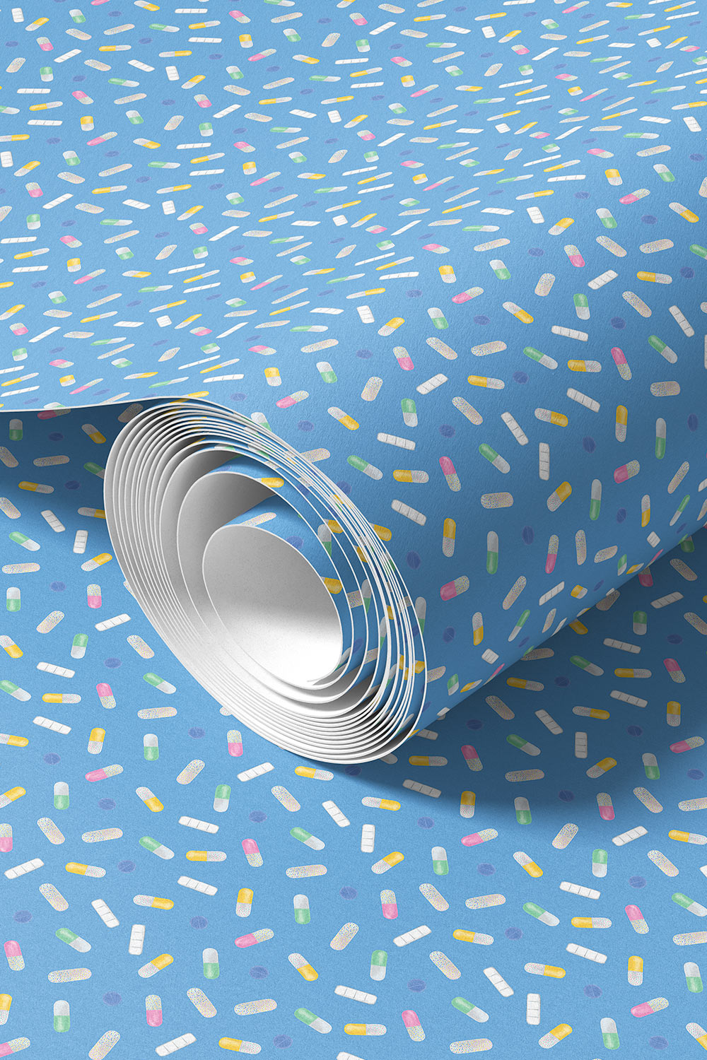 quirky wallpaper, funny bathroom wallpaper, novelty wallpaper, modern graphic wallpaper, black patterned wallpaper, playful powder room wallpaper, blue bathroom wallcovering