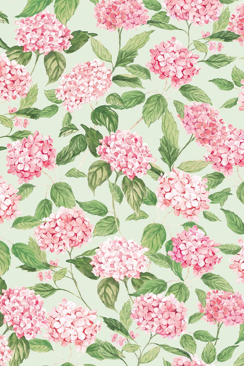 hydrangea wallpaper, watercolor floral wallpaper, hydrangea floral print, botanical wallpaper, blue floral wallpaper, pink floral wallpaper, green floral wallpaper, hand painted wallpaper, classic floral wallpaper, eco-friendly all-natural grasscloth wall-covering, grass cloth luxury wallpaper, paperweave wallpaper, basketweave wallpaper