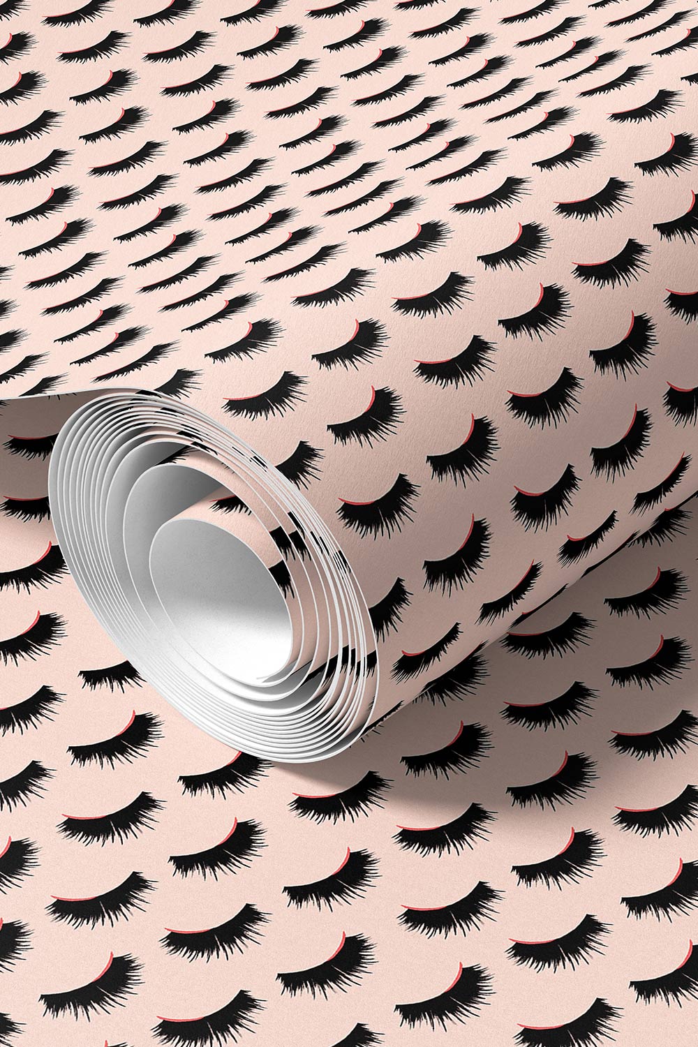 vinyl eyelash wallpaper, salon wallpaper, commercial beauty wallpaper, washable vinyl wallcovering, textured lash pattern, moisture resistant wallpaper, glam bathroom wallpaper, mascara brushstroke wallpaper