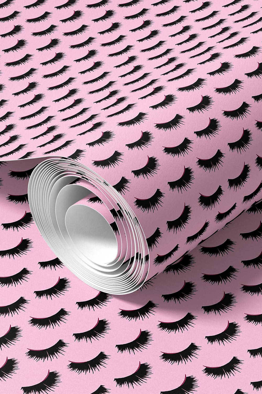 vinyl eyelash wallpaper, salon wallpaper, commercial beauty wallpaper, washable vinyl wallcovering, textured lash pattern, moisture resistant wallpaper, glam bathroom wallpaper, mascara brushstroke wallpaper