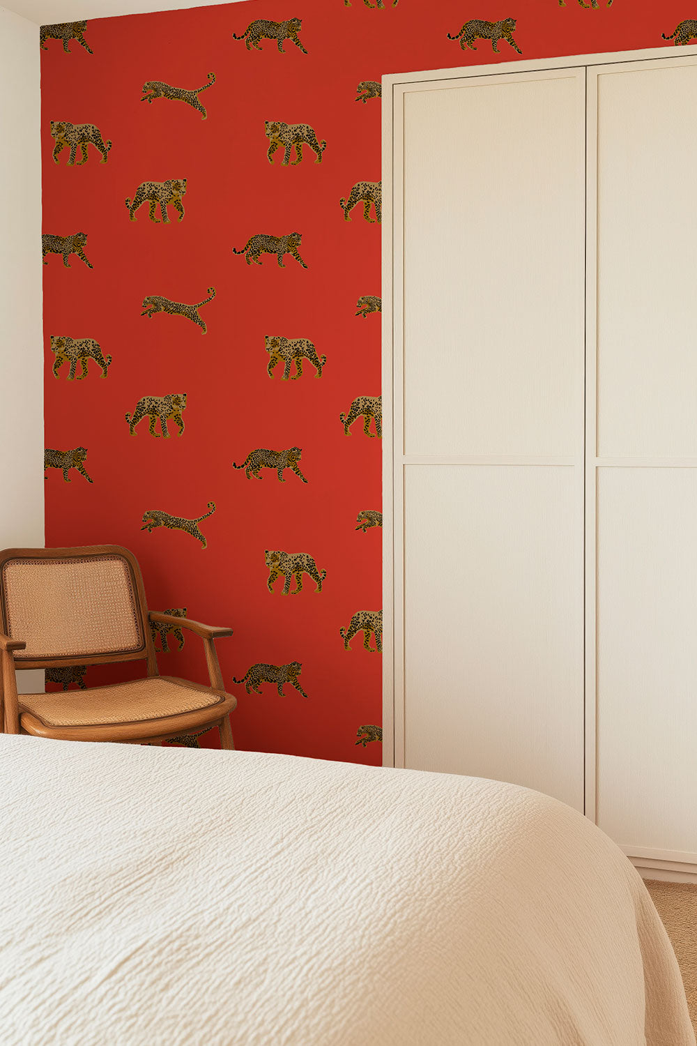 bold animal print luxury grass cloth wall-covering for interior designed bedroom