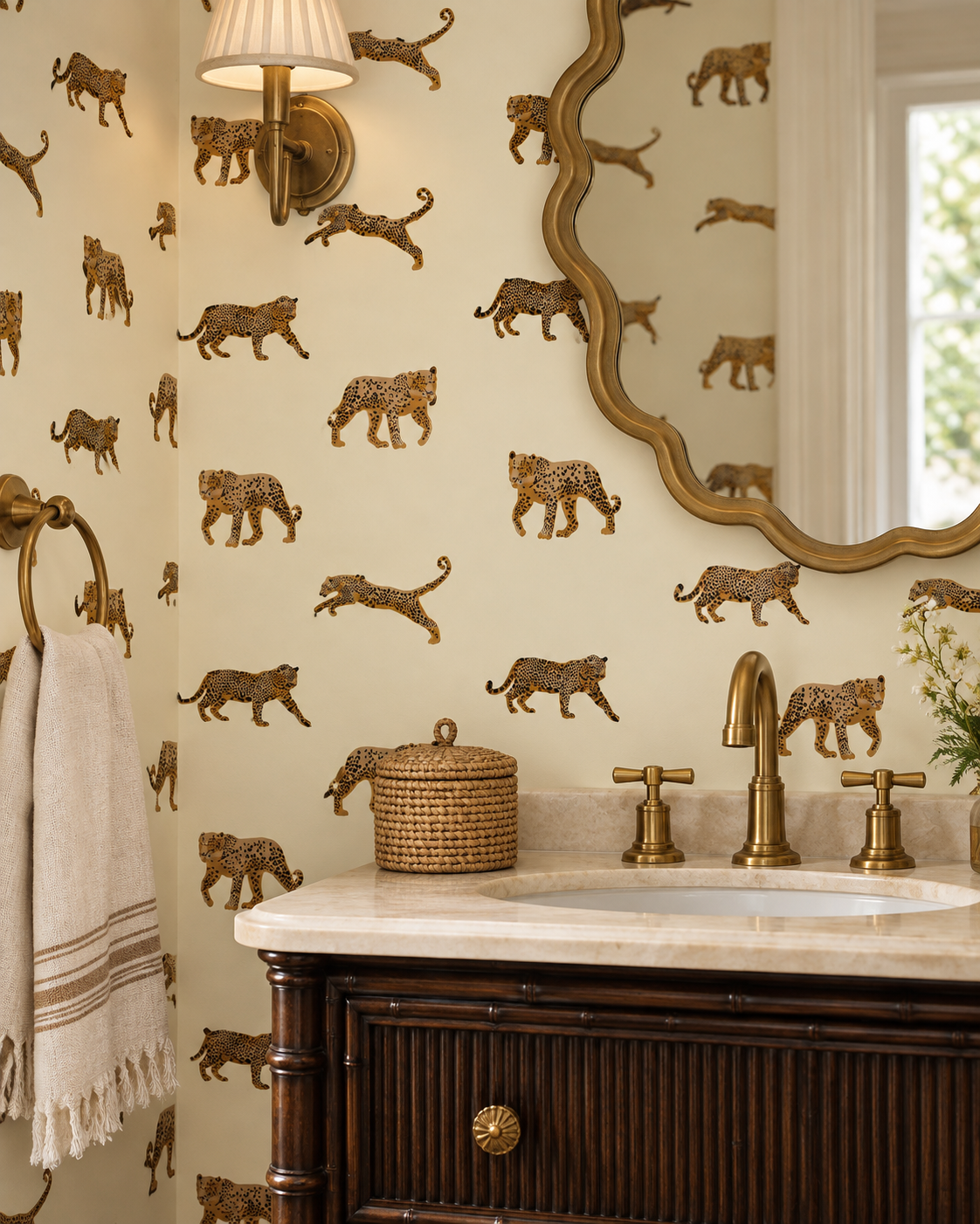 funky wild animal cheetah wall-covering on washable and moisture resistant performance textured wall-covering, great for wet bars, kitchens, bathrooms and commercial spaces