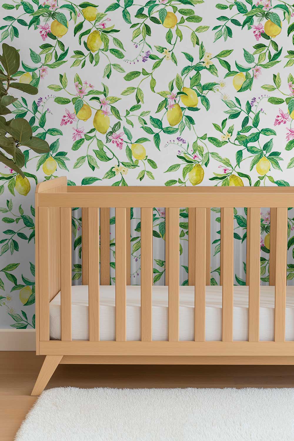 lemon wallpaper, citrus wallpaper, limoncello wallpaper, white and pastel wallpaper, fruit wallpaper, italian inspired wallpaper, kitchen wallpaper, lemon floral print on all-natural and eco-friendly wall-covering grasscloth and paperweave