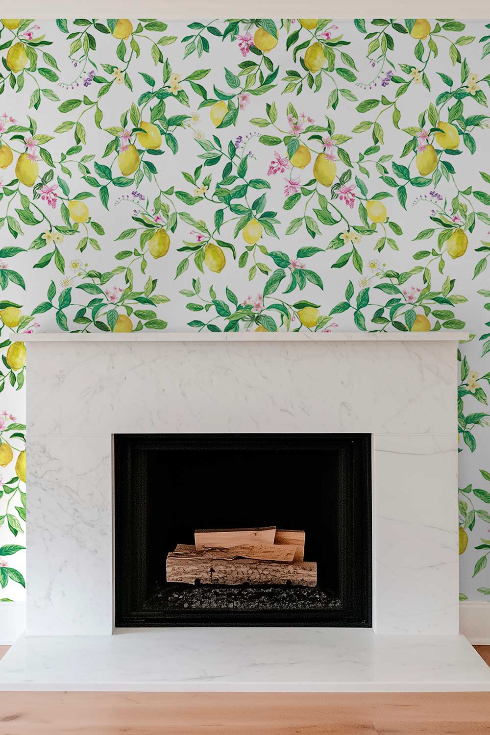 lemon wallpaper, citrus wallpaper, limoncello wallpaper, white wallpaper, fruit wallpaper, italian inspired wallpaper, kitchen wallpaper, lemon floral print on eco friendly traditional matte luxury wall covering