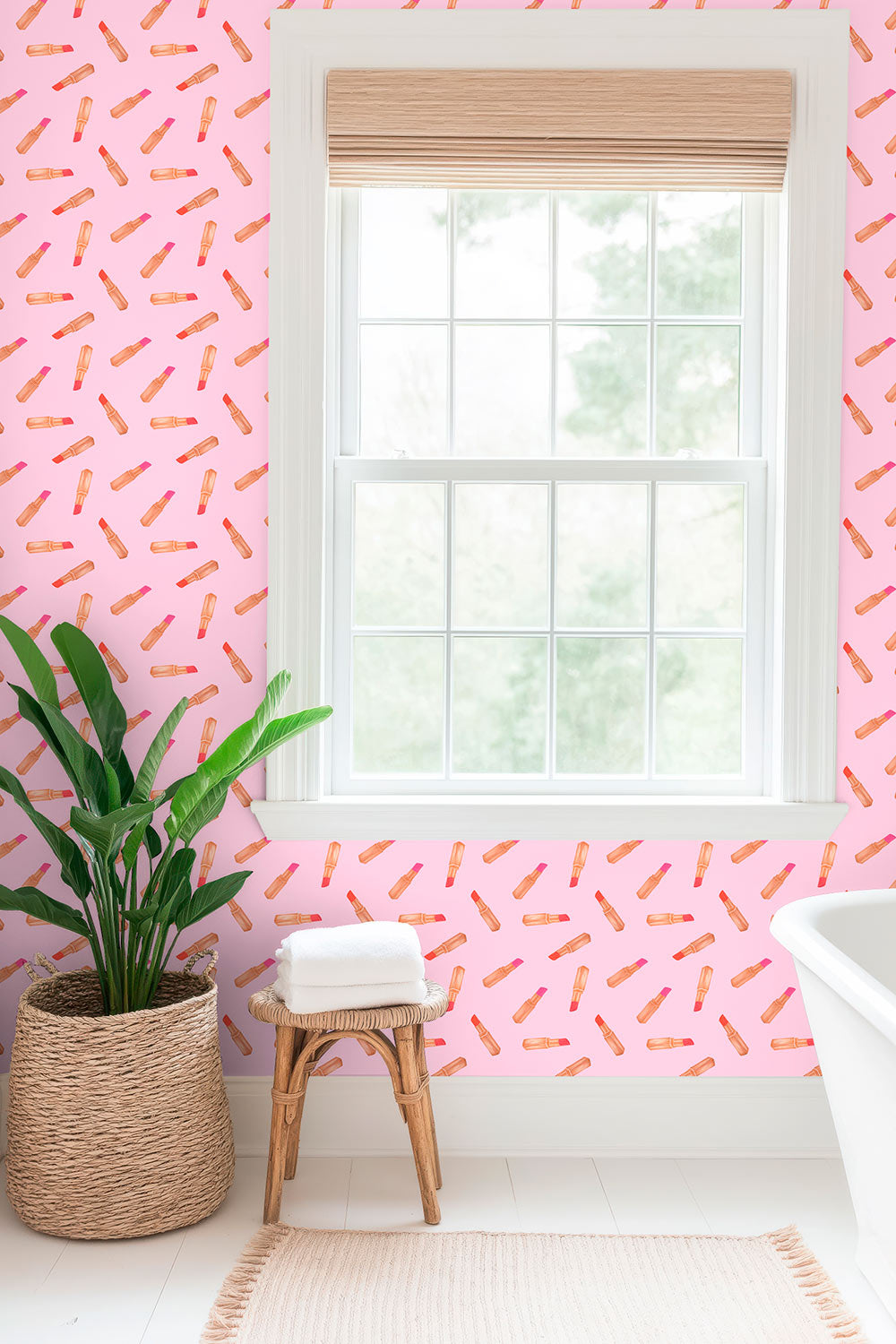 lipstick watercolor, salon wallpaper, beauty wallpaper, makeup wallpaper, bathroom girly wallpaper, performance vinyl wallpaper, water resistant and stain resistant wallpaper