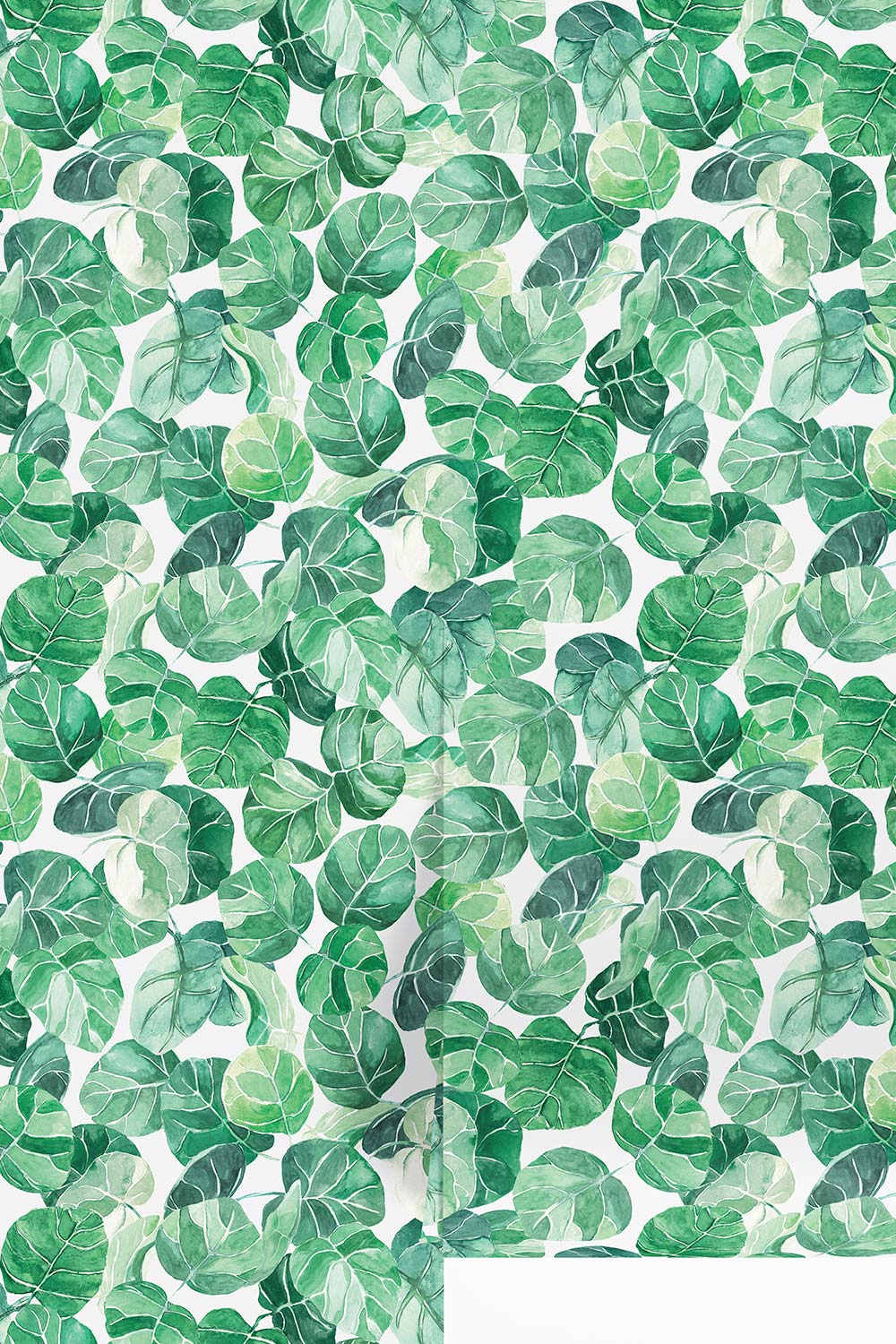 leaf wallpaper, botanical wallpaper, tropical wallpaper, watercolor leafy wallpaper, coastal wall covering, green leaf pattern wallpaper, nature inspired wallpaper, large-scale botanical design