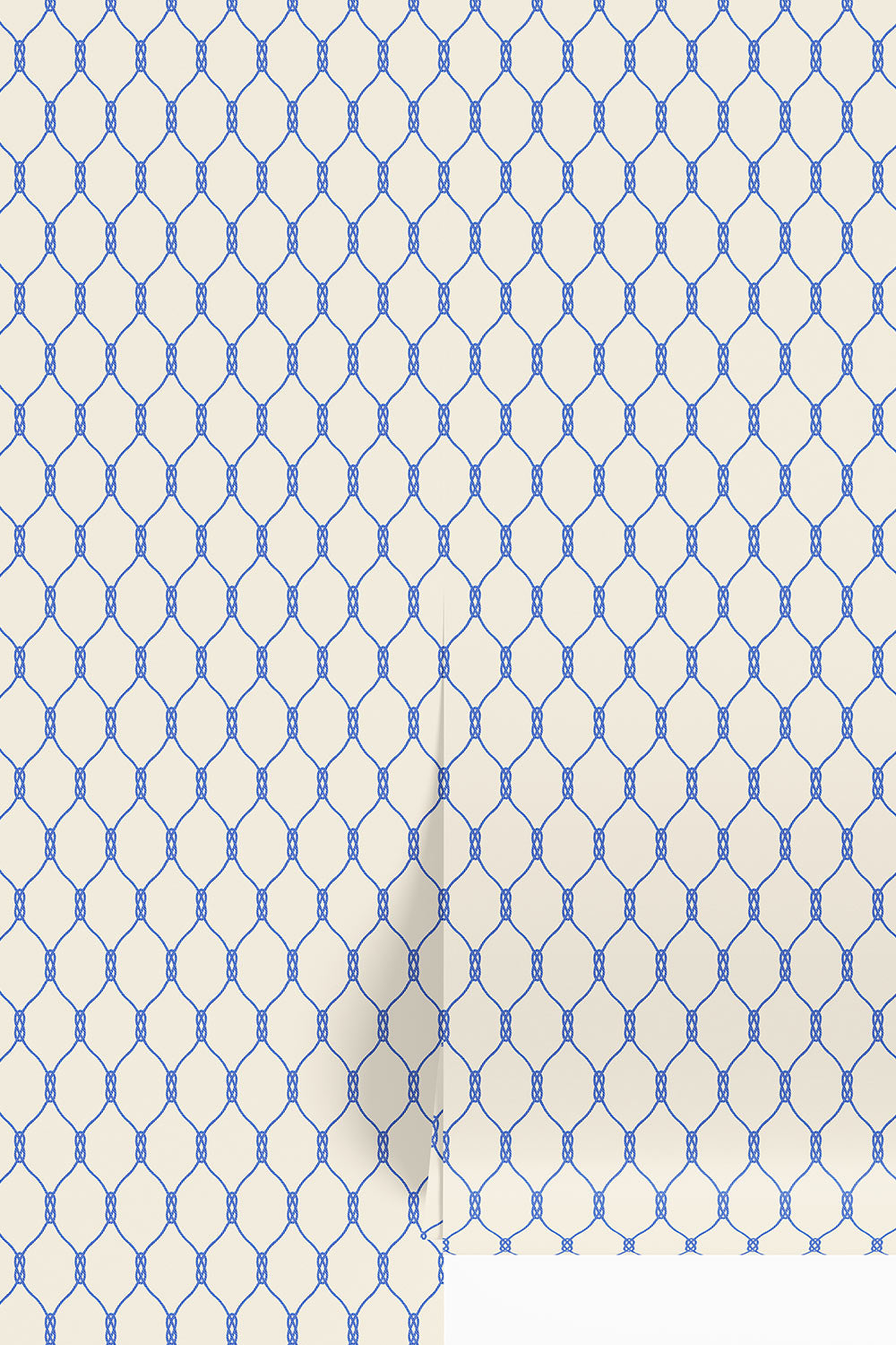 nautical knots wallpaper, rope knot wallpaper, coastal wallpaper, maritime geometric wallpaper, classic nautical décor, sailor knot pattern, preppy wallpaper, beach house wallcovering, pastel nautical wallpaper on classic blue and white