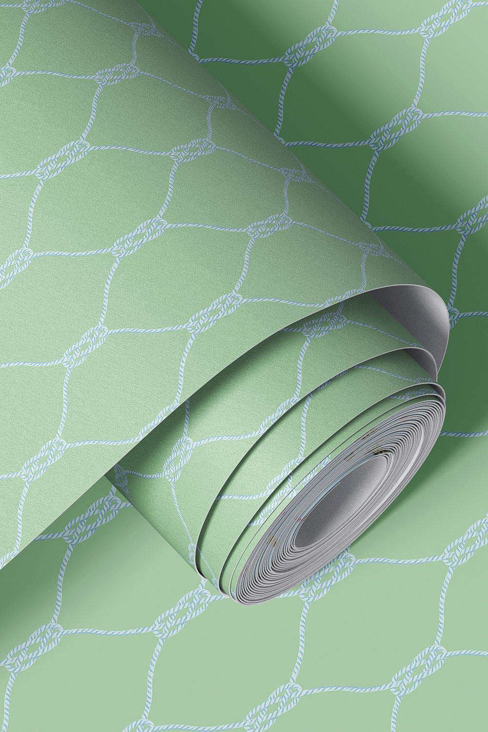 nautical knots vinyl wallpaper, washable wallpaper, commercial grade coastal wallpaper, rope geometric wallpaper, moisture resistant wallpaper, durable nautical wallcovering, sailor knot wallpaper, beach house wallpaper green