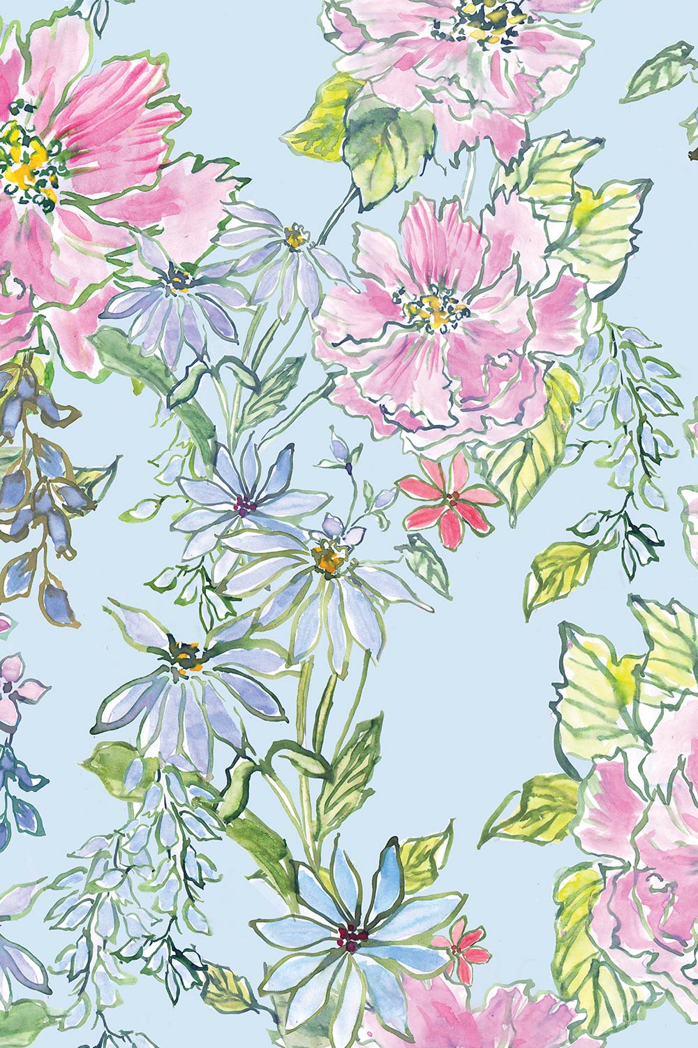 grasscloth floral wallpaper, botanical grasscloth wallpaper, watercolor flower wall covering, Charleston garden wallpaper, eco friendly floral wallpaper, hand painted botanical design, natural woven wallpaper, romantic garden wallpaper