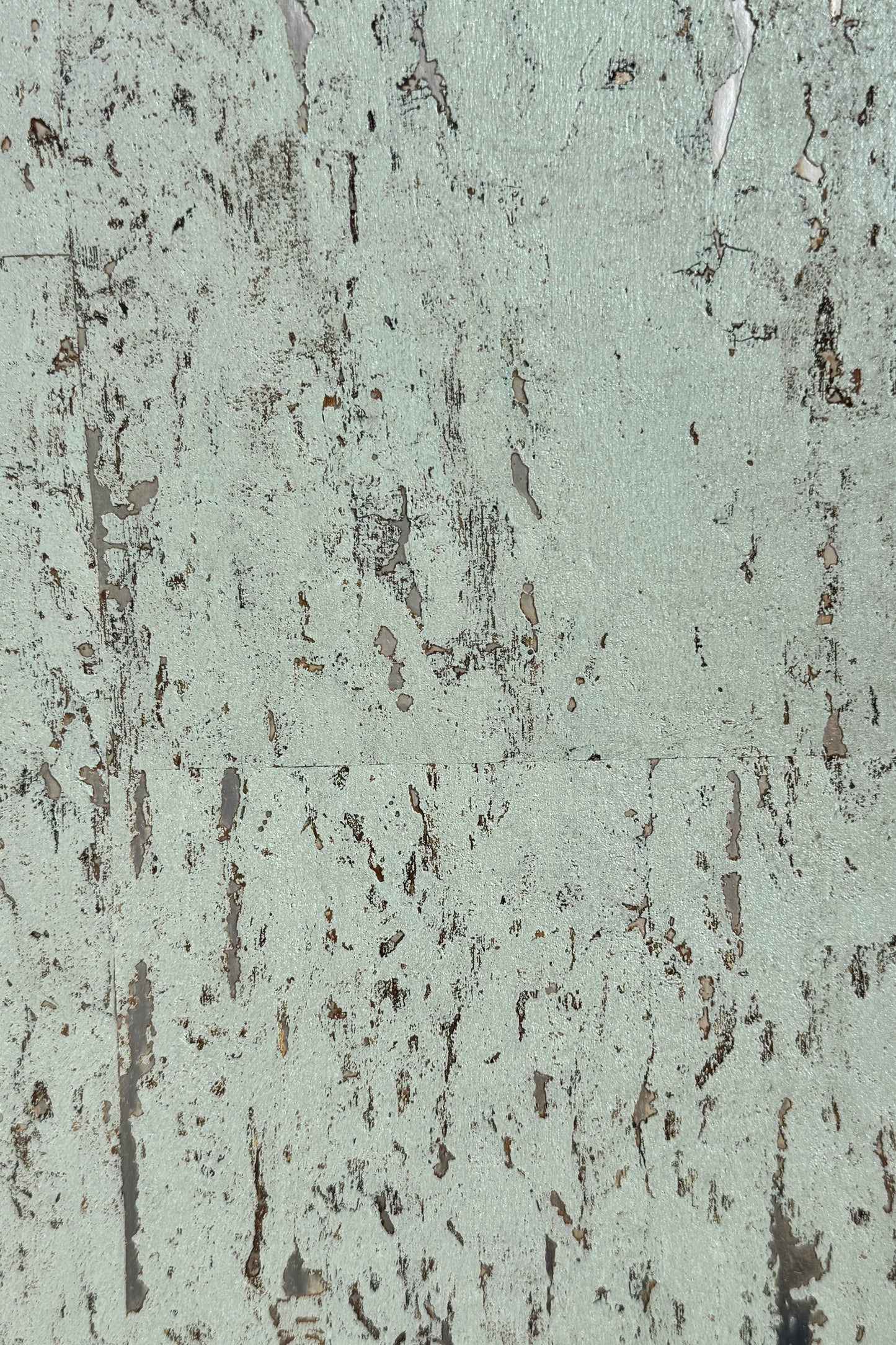 Pale Green Cork Wallpaper — close-up of soft green cork wallpaper with weathered, organic texture and silver metallic specking
