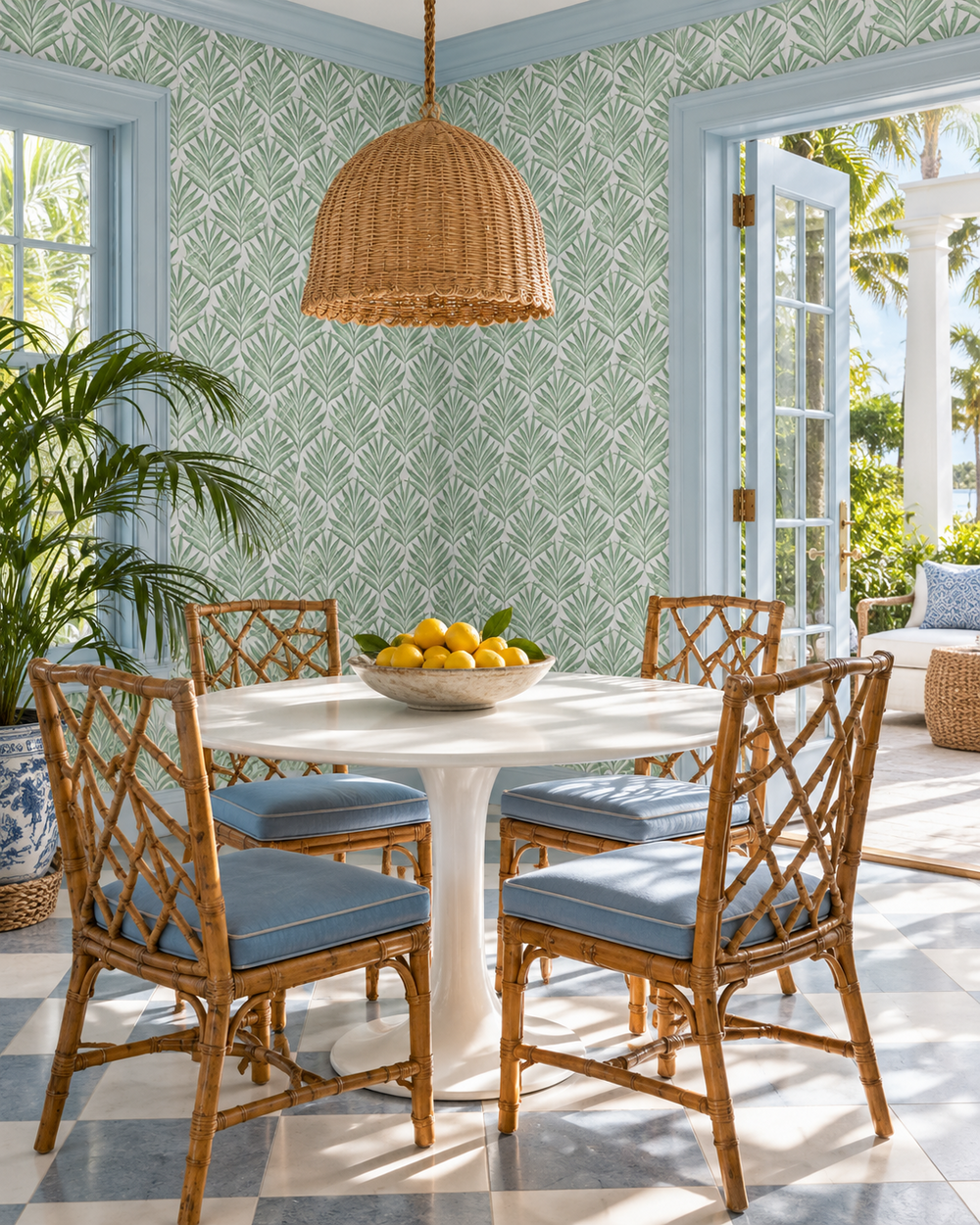 mahjong gameroom, coastal sunroom featuring this botanical palm leaf stripe in green and light blue neutral green and blue palm canopy wallpaper
tropical palm leaf wallpaper
botanical stripe wallpaper
tropical jungle wallpaper
palm leaf grid wallpaper
coastal tropical wallpaper
oasis inspired wallpaper
jungle canopy design wallpaper
modern botanical wallpaper
tropical stripe wall décor