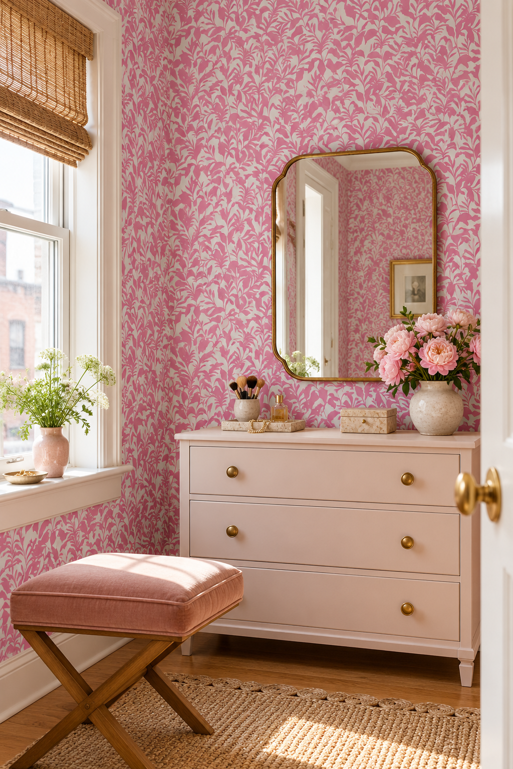 moisture and stain resistant wall-covering for bathrooms in bold botanical leaf pattern perfect for cozy cottage homes