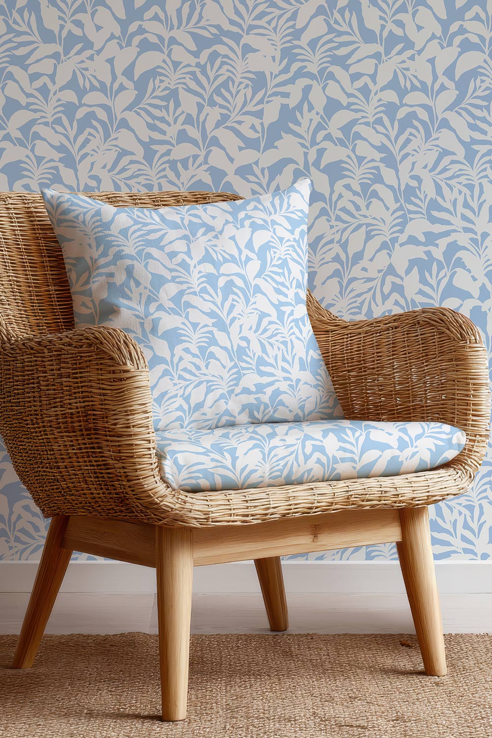 Bold tropical upholstery fabric featuring oversized palm frond leaves in a dynamic, statement-making pattern.