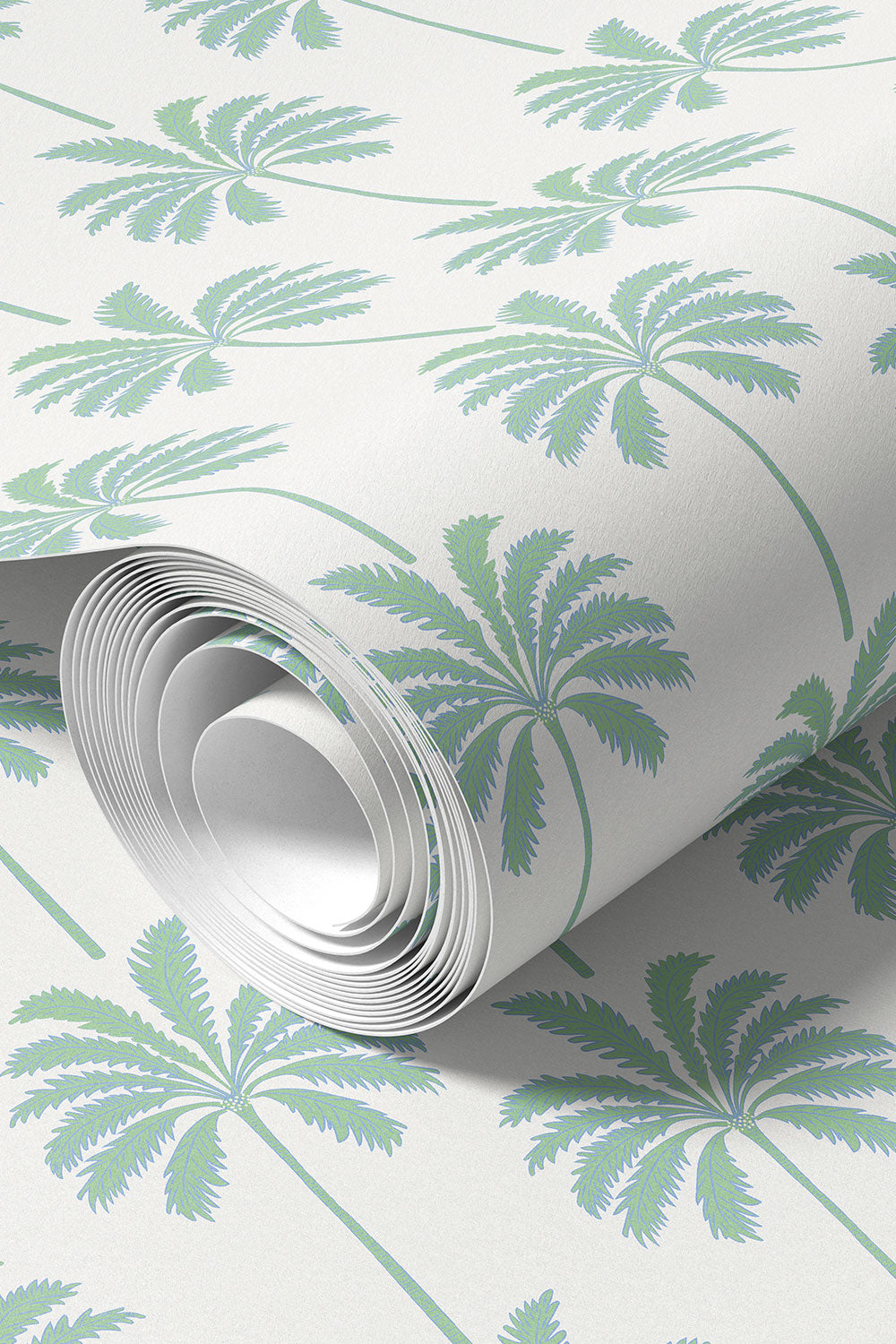 washable and stain resistant botanical palm tree striped wallpaper in performance vinyl, perfect for coastal beach houses and luxury vacation rental homes