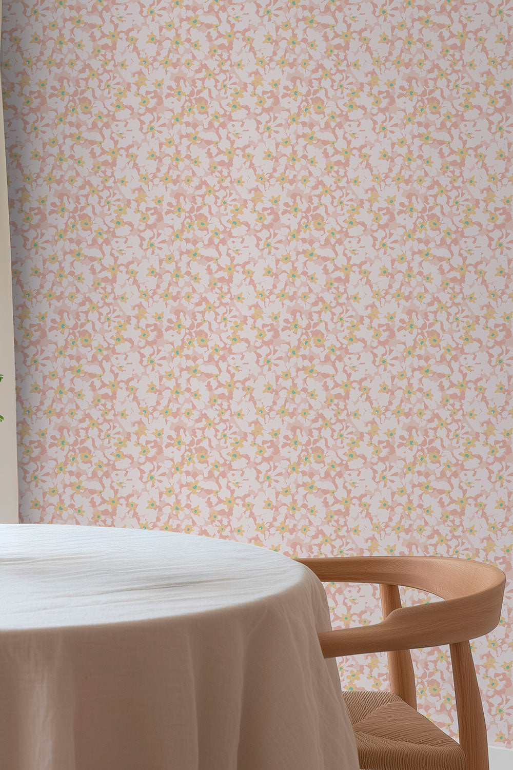 vintage inspired pink floral wallpaper printed on commercial grade water and stain resistant performance vinyl wall-covering, great for bathrooms, kitchens and commercial spaces.
