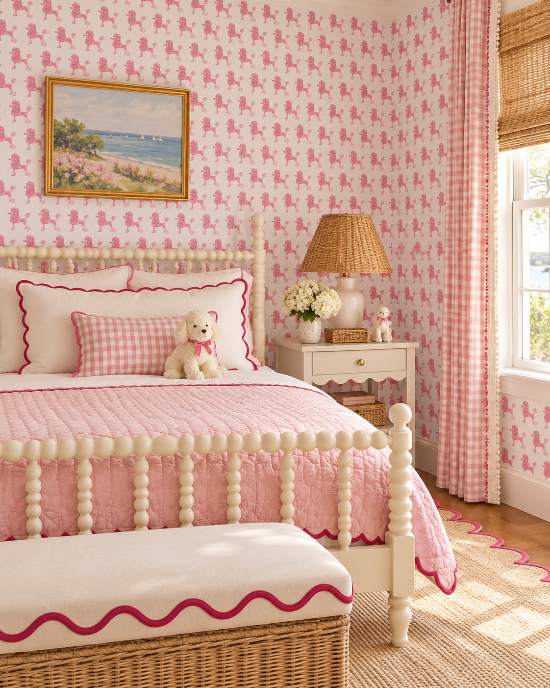 Watercolor poodle wallpaper in a vintage sponge-paint inspired pattern dog pattern stripe, perfect for feminine girl's rooms