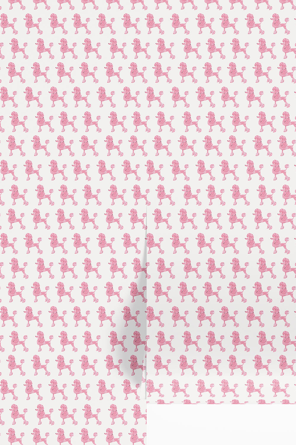 poodle wallpaper, kids bathroom wallpaper, watercolor dog wallpaper, stamped poodle pattern, whimsical wallpaper, girly dog wallpaper, playful wallcovering, vintage style dog wallpaper pink dog wall covering