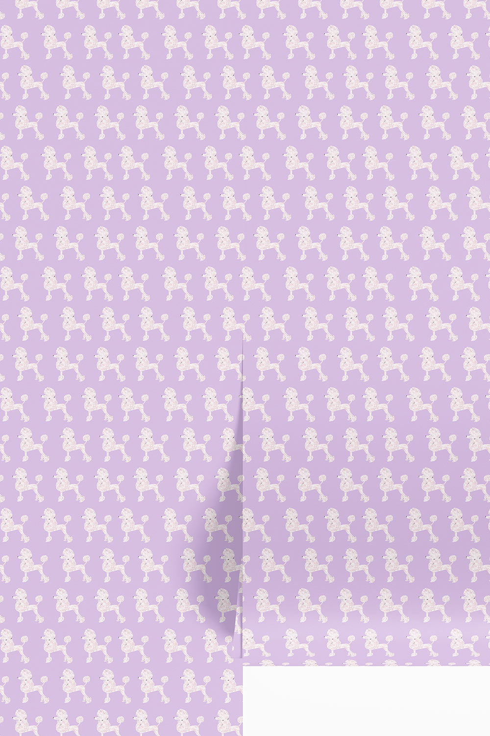 poodle wallpaper, kids bathroom wallpaper, watercolor dog wallpaper, stamped poodle pattern, whimsical wallpaper, girly dog wallpaper, playful wallcovering, vintage style dog wallpaper, purple violet pastel dog wall covering