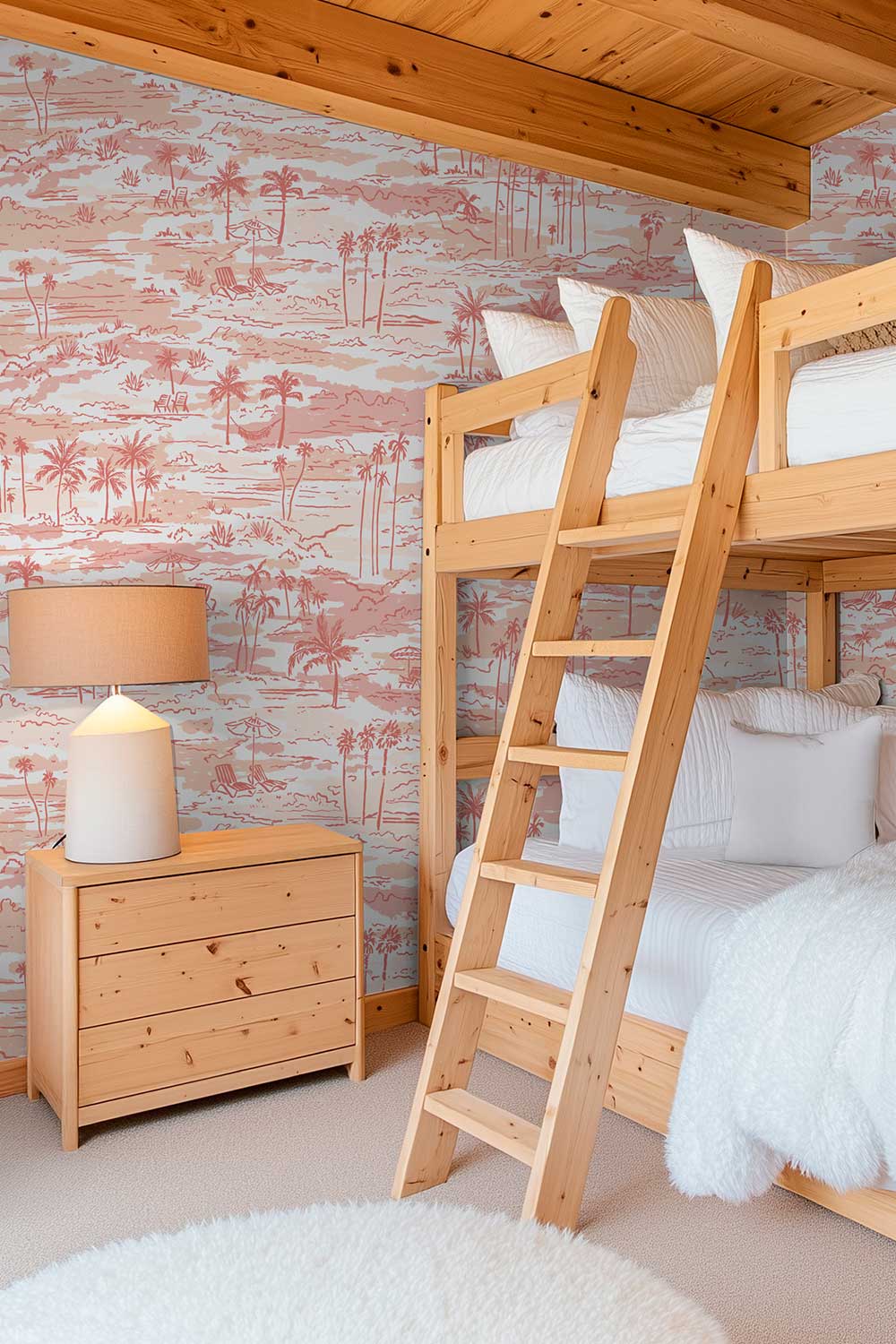 performance vinyl wallcovering perfect for kid's rooms and high traffic destinations in beach scene toile pink wall-covering