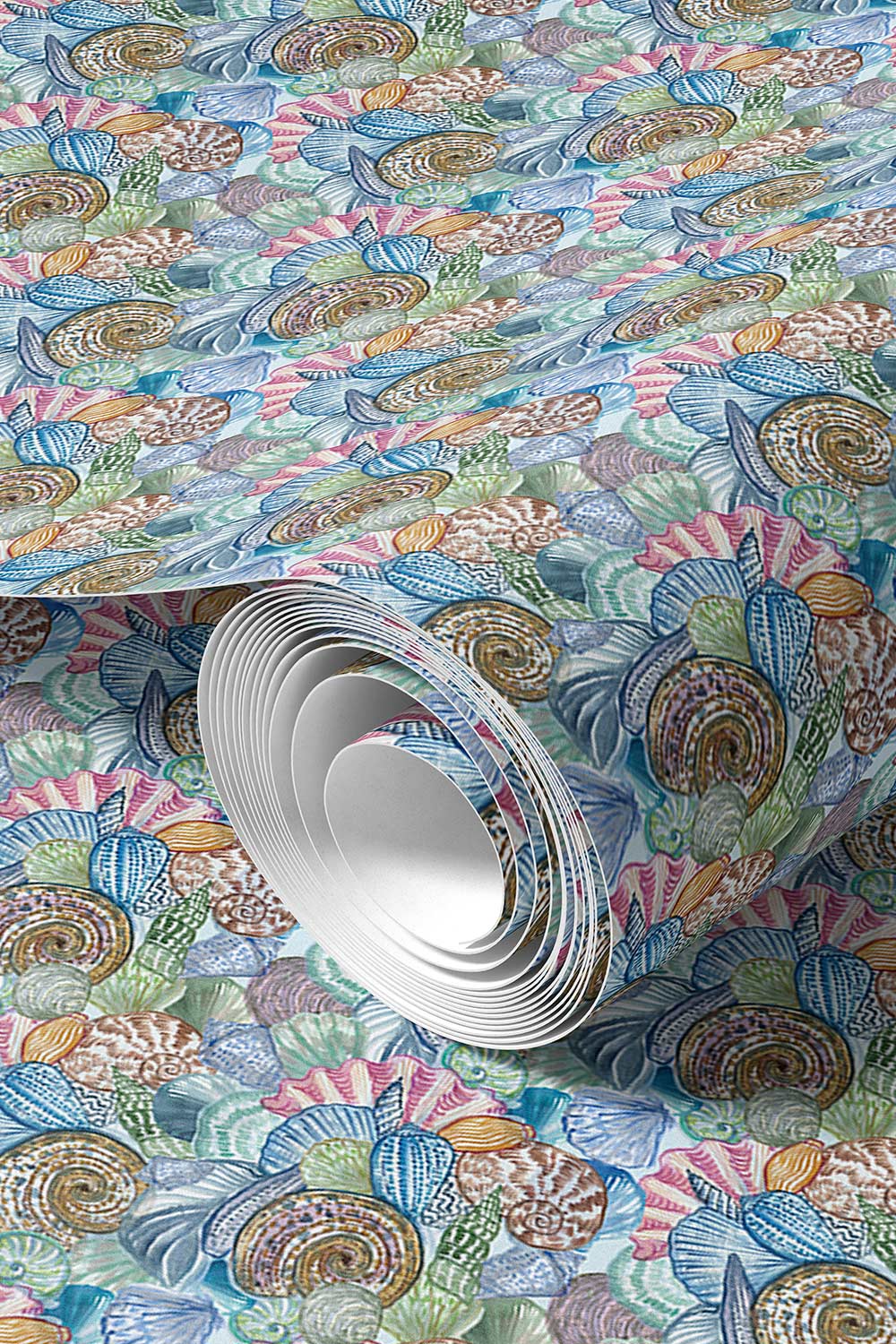 vinyl coastal wallpaper, seashell vinyl wallcovering, moisture resistant beach wallpaper, textured vinyl seashell print, washable bathroom wallpaper, coastal pool house wallpaper, colorful shell wallpaper, durable vacation home wallcovering