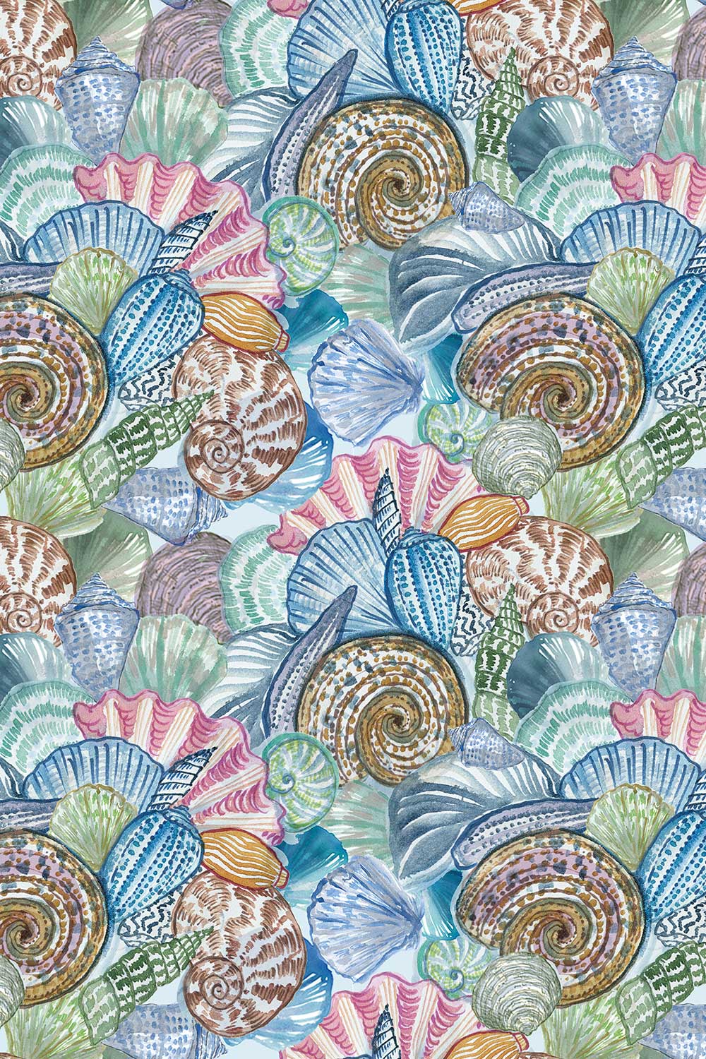 grasscloth coastal wallpaper, seashell grasscloth wallcovering, eco-friendly beach house wallpaper, watercolor shell wallpaper, natural woven wallpaper, coastal collage wallpaper, ocean inspired grasscloth, coastal interior design wallpaper