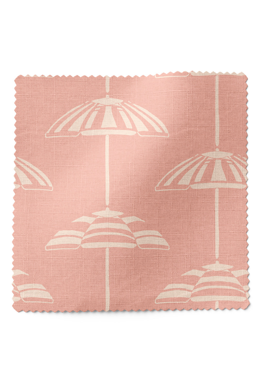 Hand-drawn vertical cabana stripe upholstery fabric inspired by beach umbrellas, shown in a coastal color palette with a classic yet playful look.
