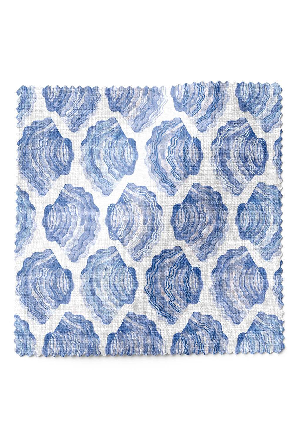 Coastal stripe upholstery fabric with hand-painted watercolor seashells arranged in a relaxed, beach-inspired pattern.