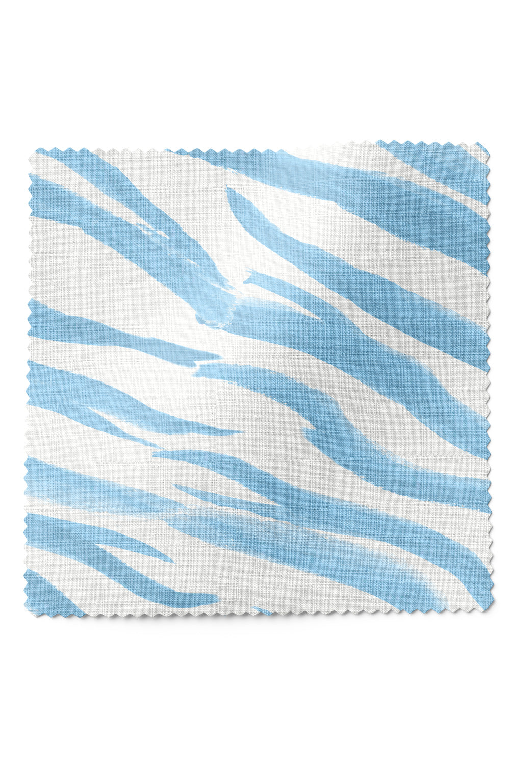 Painterly stripe upholstery fabric with hand-painted watercolor zebra-inspired stripes, offering soft movement and visual depth in coastal ocean blue on white.