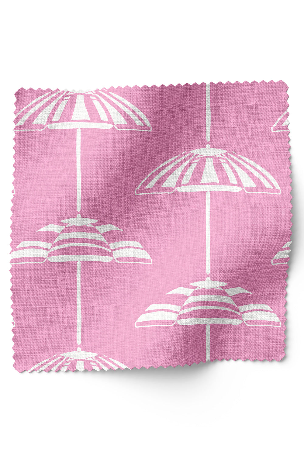 Hand-drawn vertical cabana stripe upholstery fabric inspired by beach umbrellas, shown in a coastal color palette with a classic yet playful look.