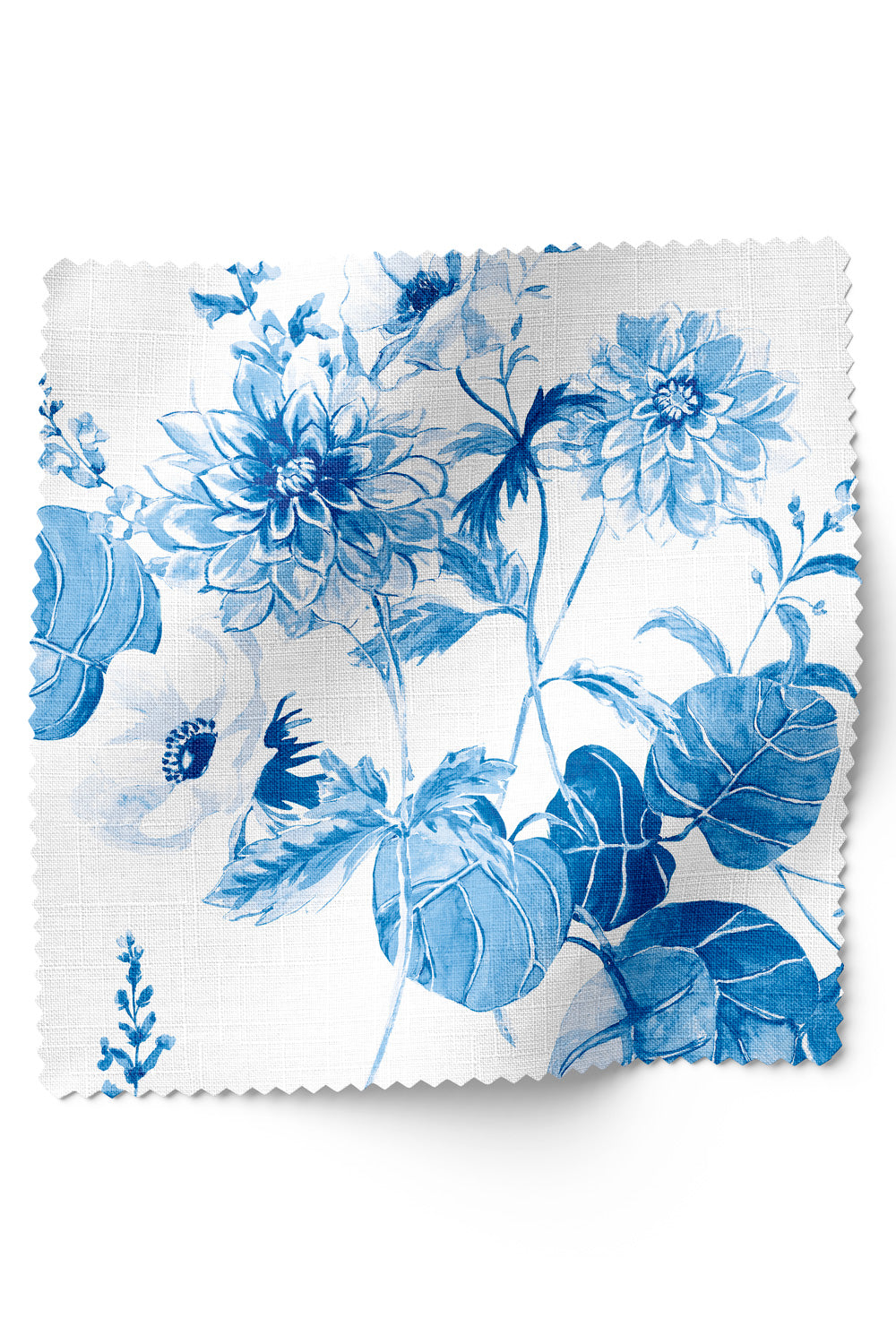 Botanical floral upholstery fabric with hand-painted dahlias, snapdragons, and hummingbirds in a vibrant, garden-inspired layout.