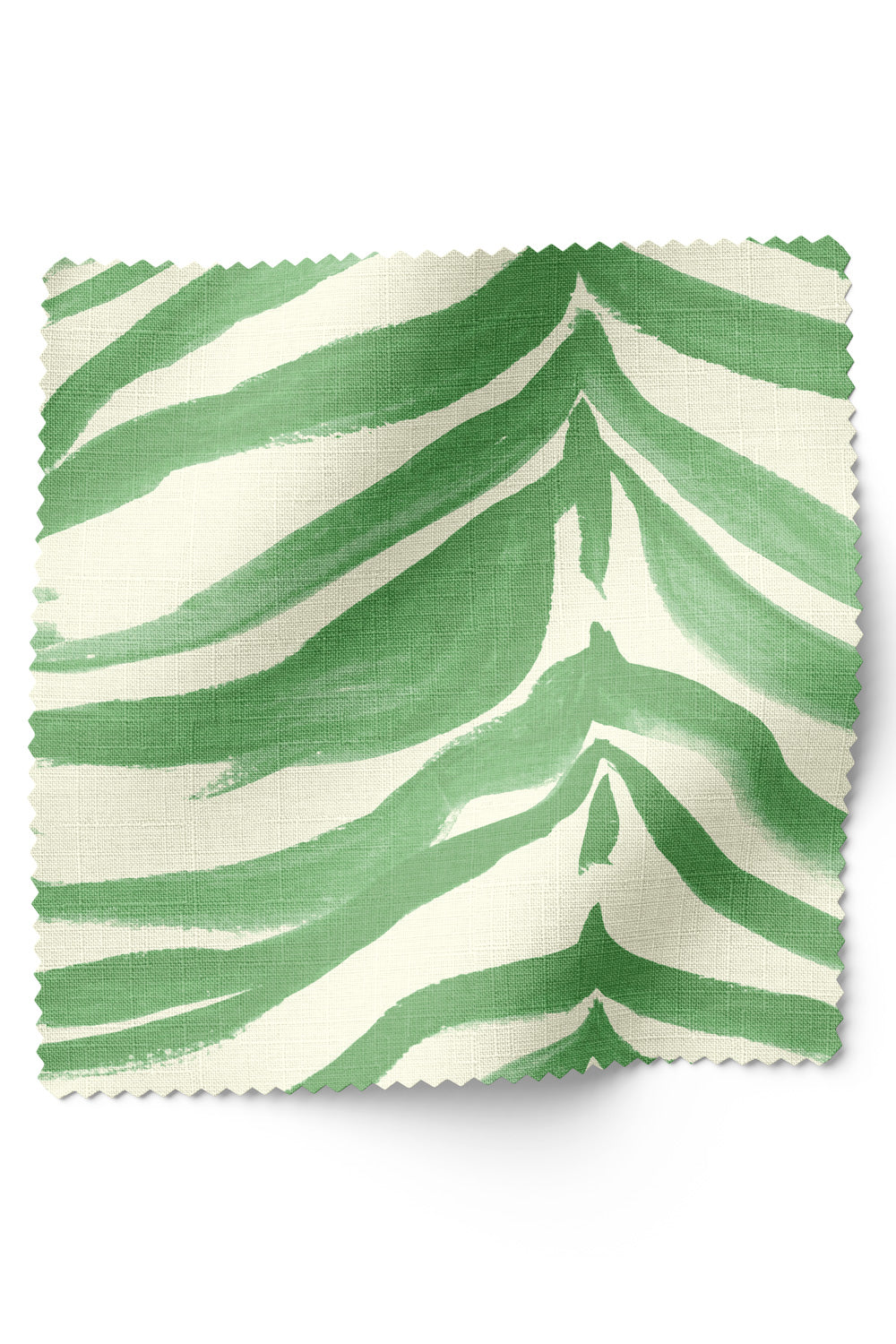 Painterly stripe upholstery fabric with hand-painted watercolor zebra-inspired stripes, offering soft movement and visual depth in bright jungle green on white