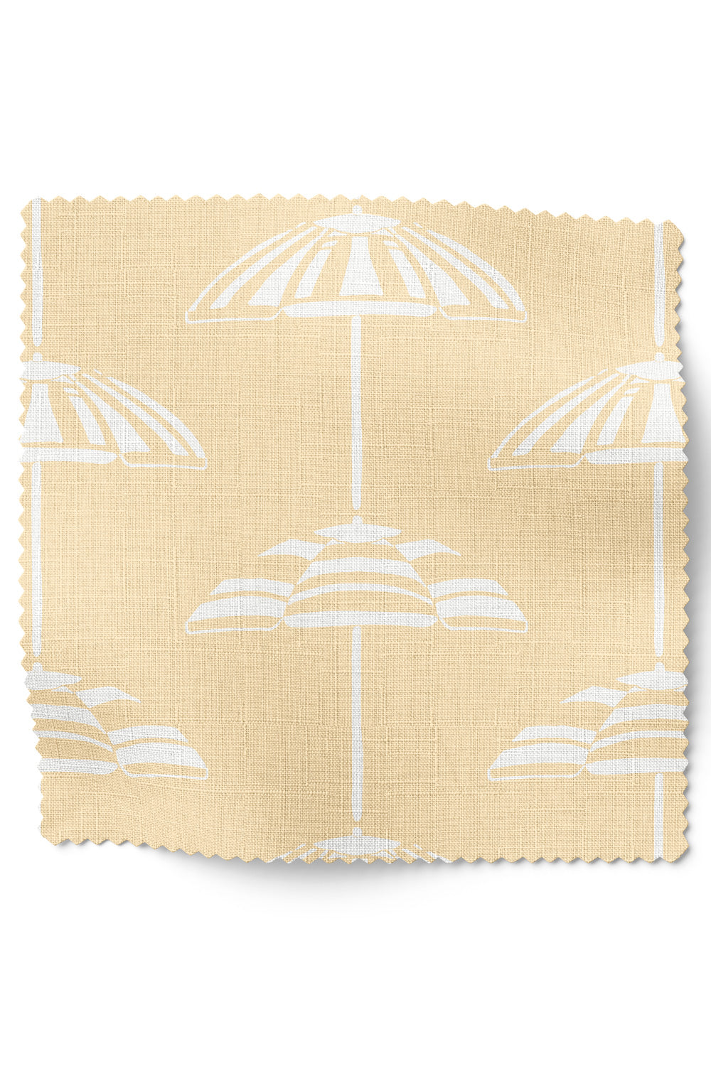 Hand-drawn vertical cabana stripe upholstery fabric inspired by beach umbrellas, shown in a coastal color palette with a classic yet playful look.